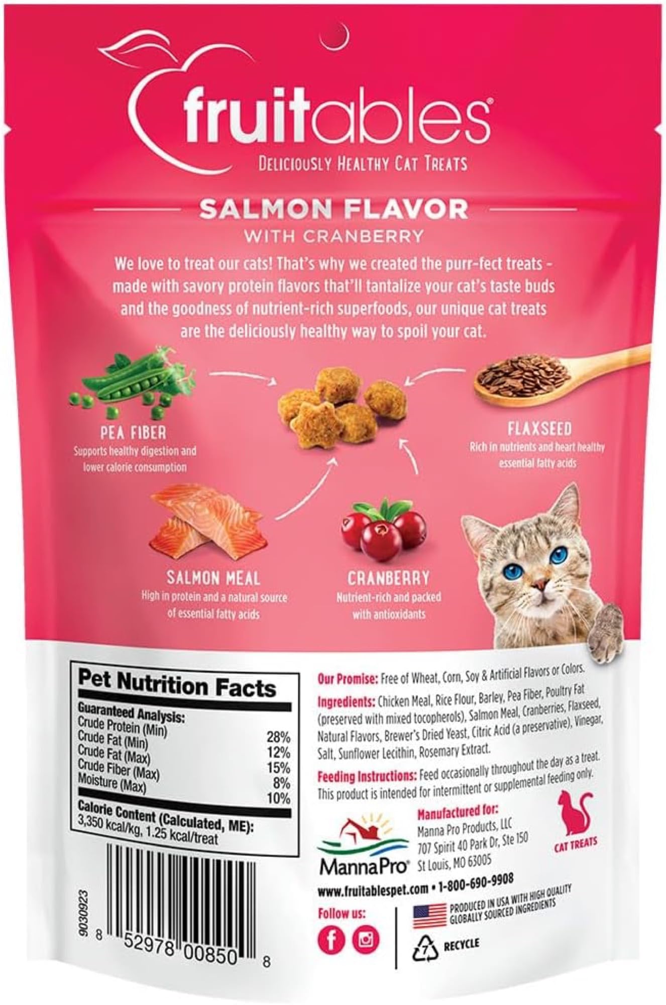 Fruitables Cat Crunchy Treats For Cats - Healthy Low Calorie Packed with Protein - Free of Wheat, Corn and Soy - Made with Real