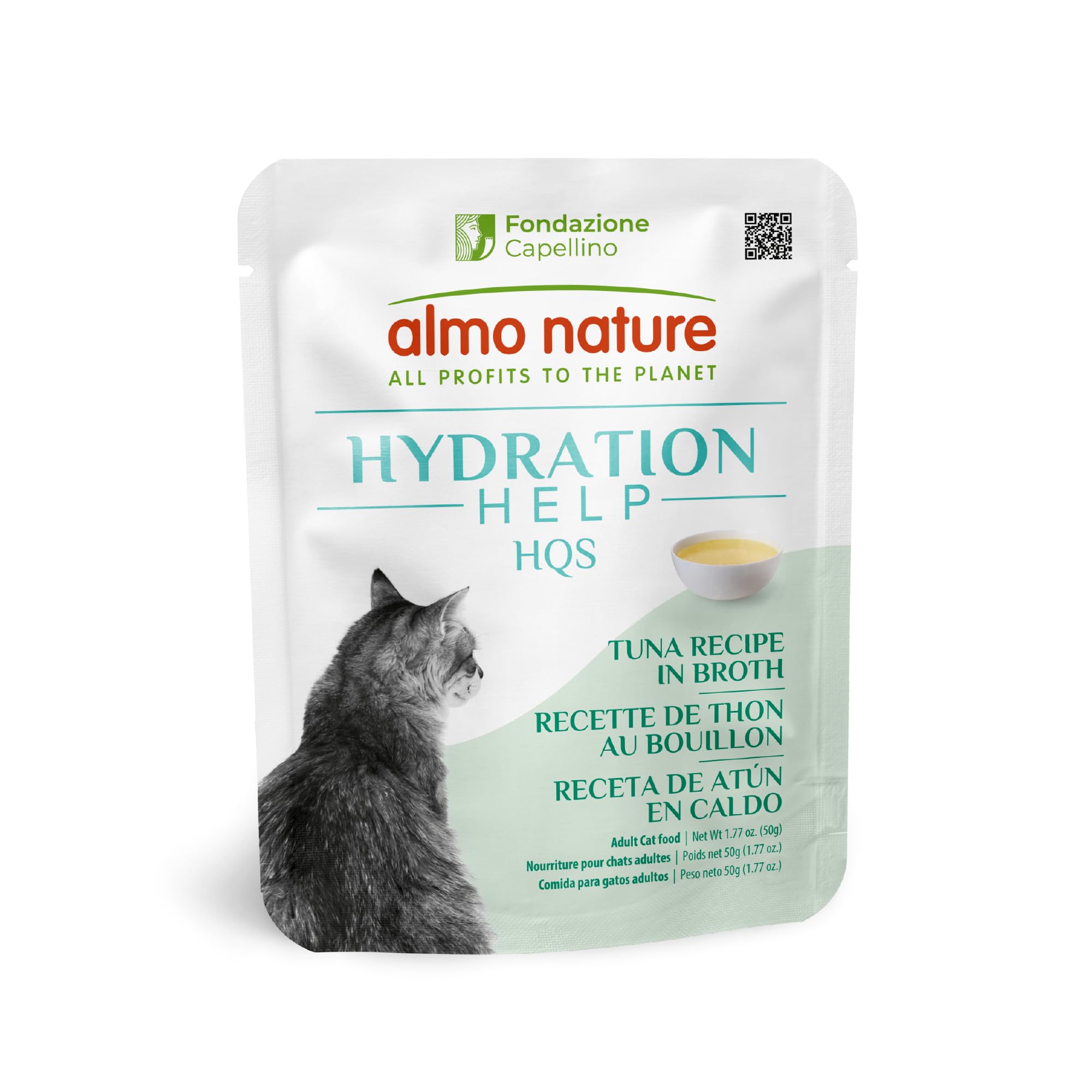 almo nature HQS Hydration Help - Wet Cat Food - Tuna Broth with Tuna Fillet, Flake and Broth - Pouches, 1.77oz (Pack of 12)