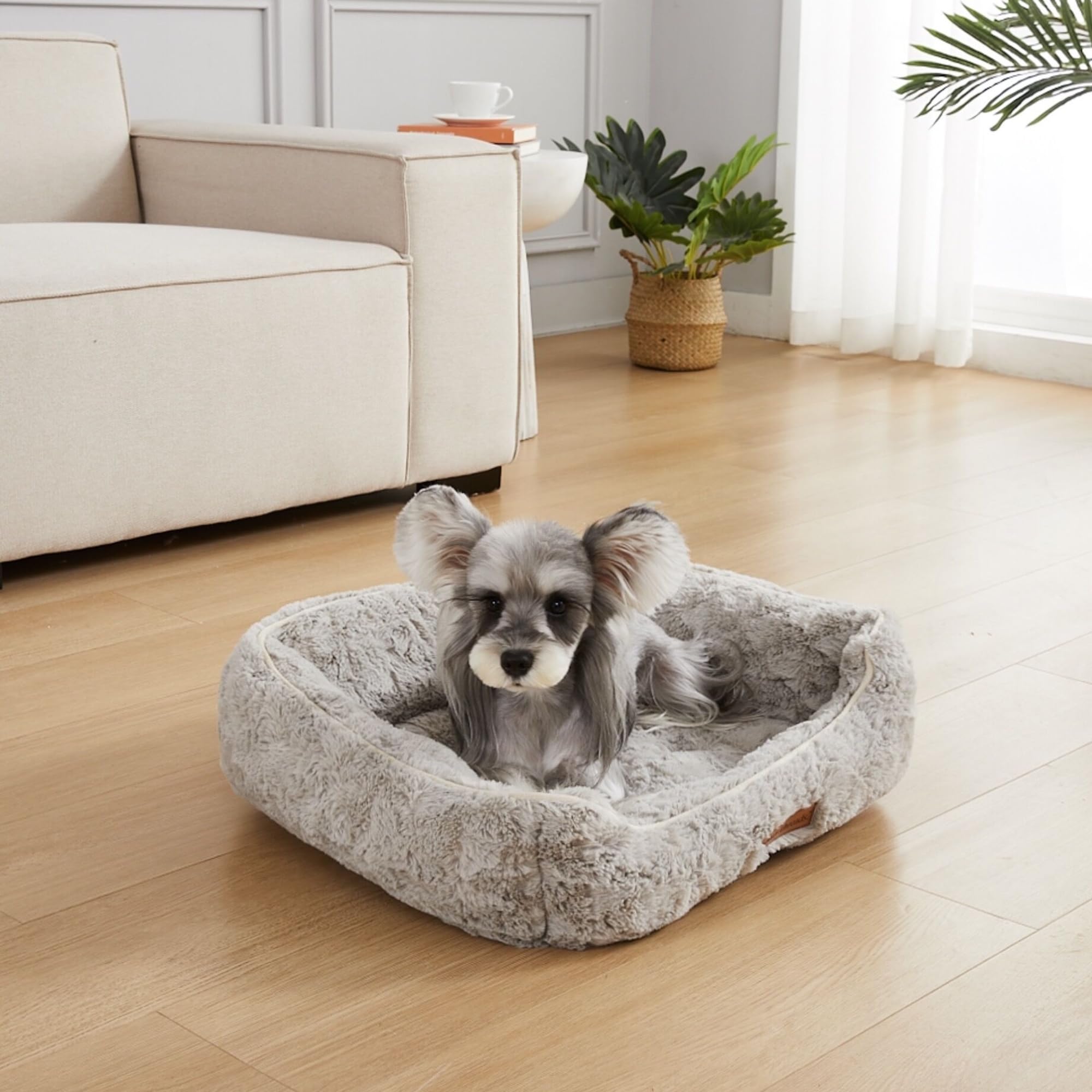 Modern Threads Plush Pet Bed for Small/Medium Dogs, Grey, 24" L x 20" W x 8" Th, Removable Washable Cover, Model 5PBRTCUD1