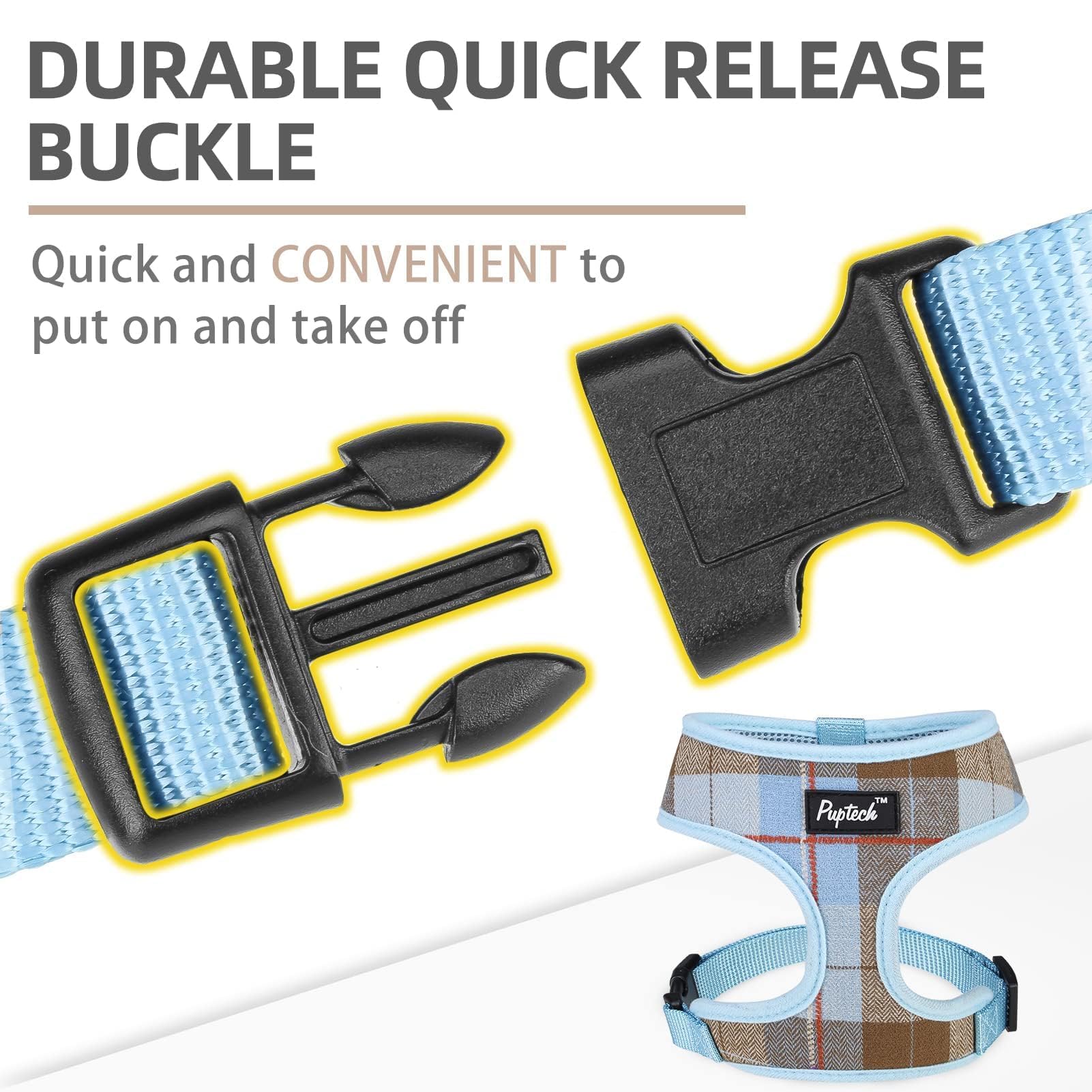 Pupteck Soft Mesh Dog Harness And Leash Set Pet Puppy Cat Comfort Padded Vest No Pull Harnesses, Blue&Brown, L