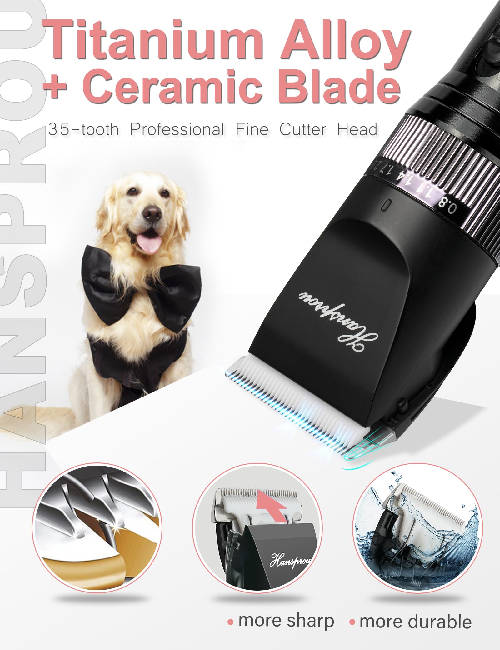 Hansprou Dog Grooming Clippers,Upgraded 36V Heavy Duty Dog Clippers,Professional Dog Shaver for Thick Coat,Corded Pet HairTrimme
