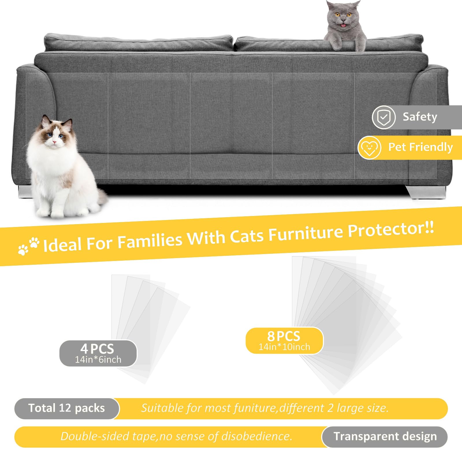 Anti Cat Scratch Furniture Protectors From Cats, Cat Scratch Deterrent Tape, Corner Couch Protector, Double Sided Sofa Anti Scra