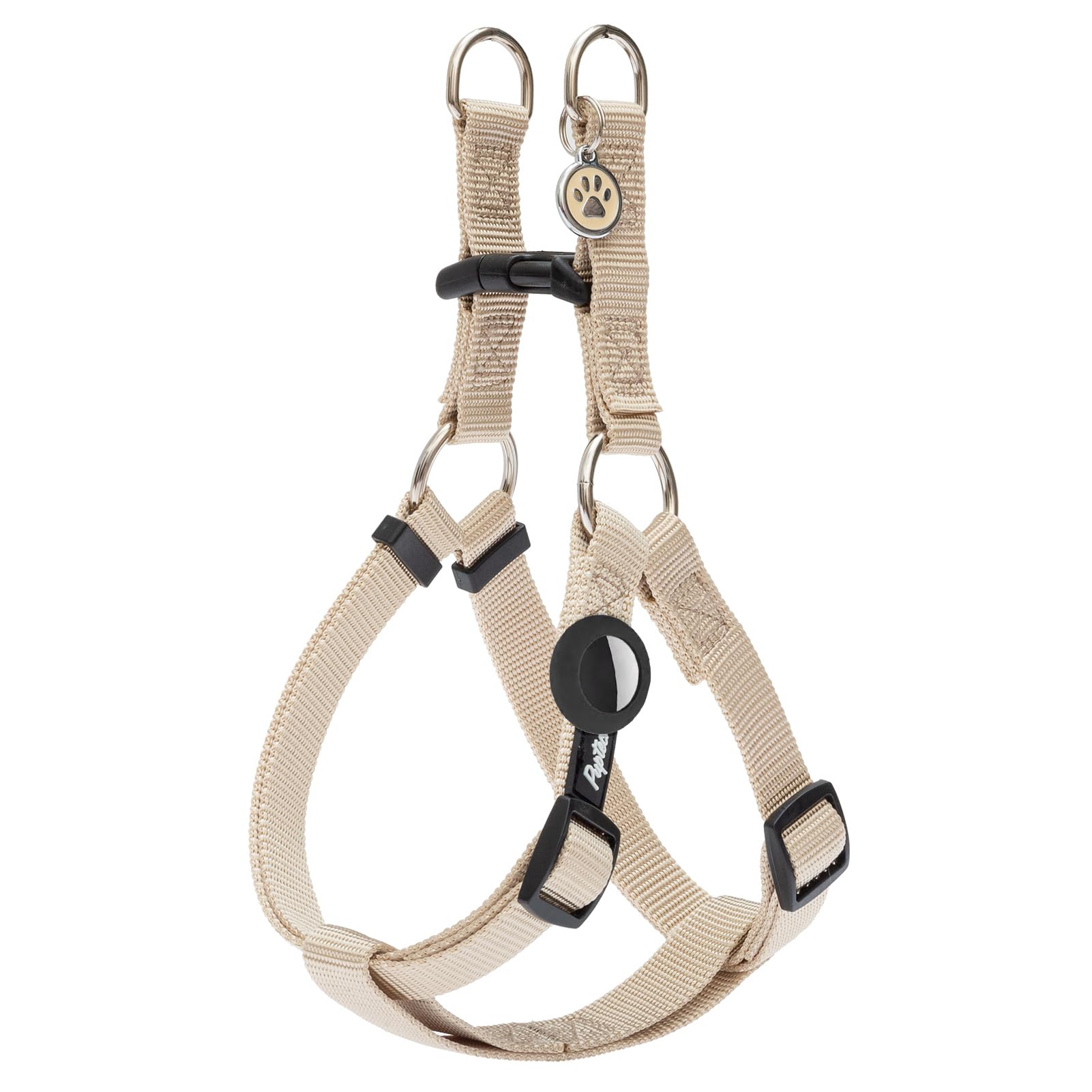 Pupteck No Pull Dog Harness Soft Adjustable Basic Nylon Step In Puppy Vest Outdoor Walking With Id Tag And A-Ir Tag Case, Cream,