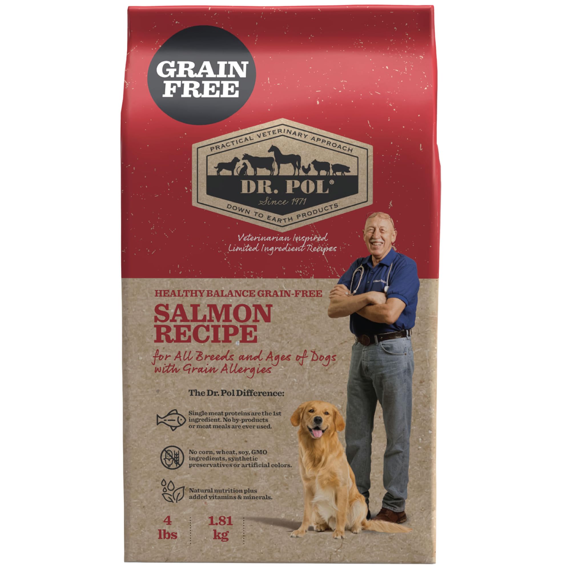 Dr. Pol Grain Free Salmon Dog Food - Premium Natural Dry Dog Food, Limited Ingredient High Protein Veterinarian Formulated Kibbl