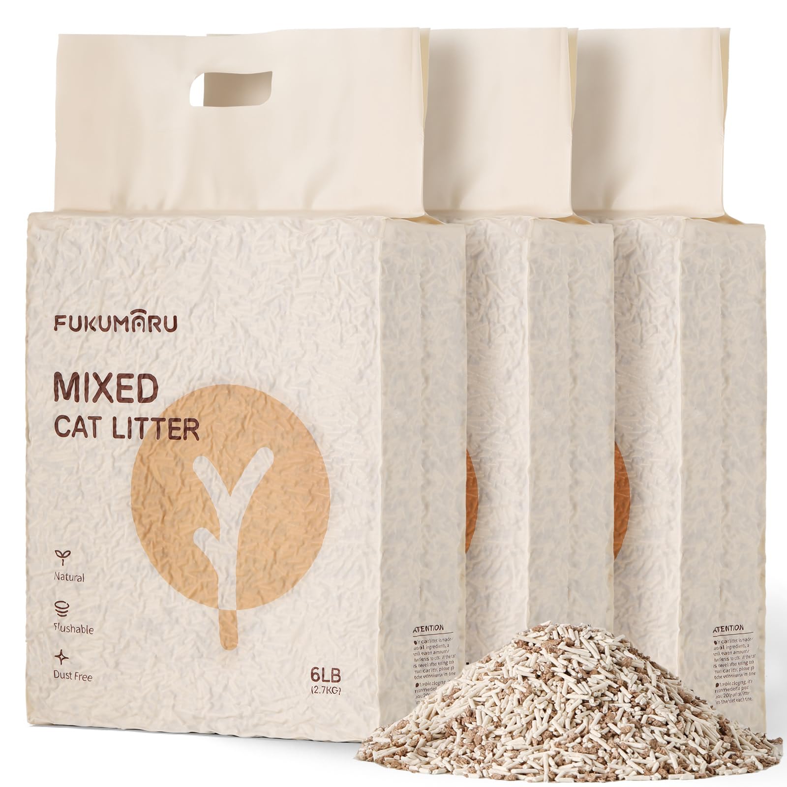 Fukumaru Tofu Cat Litter, 18 Lbs Clumping Cat Litter Flushable, Dust Free, Natural, Unscented, Lightweight, Low Tracking, Mixed 
