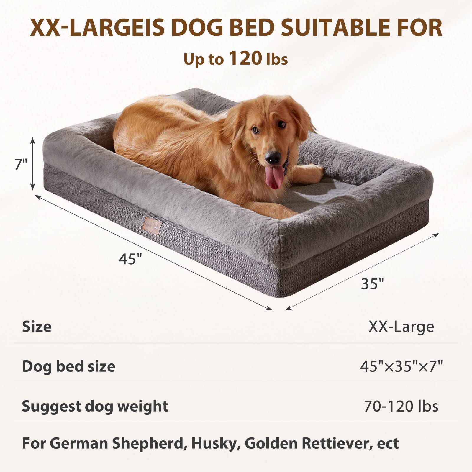 Bfpethome Orthopedic Dog Beds For Extra Large Dogs, Washable Large Pet With Bolster, Orthopedic Large Dog Mats With Removable Co