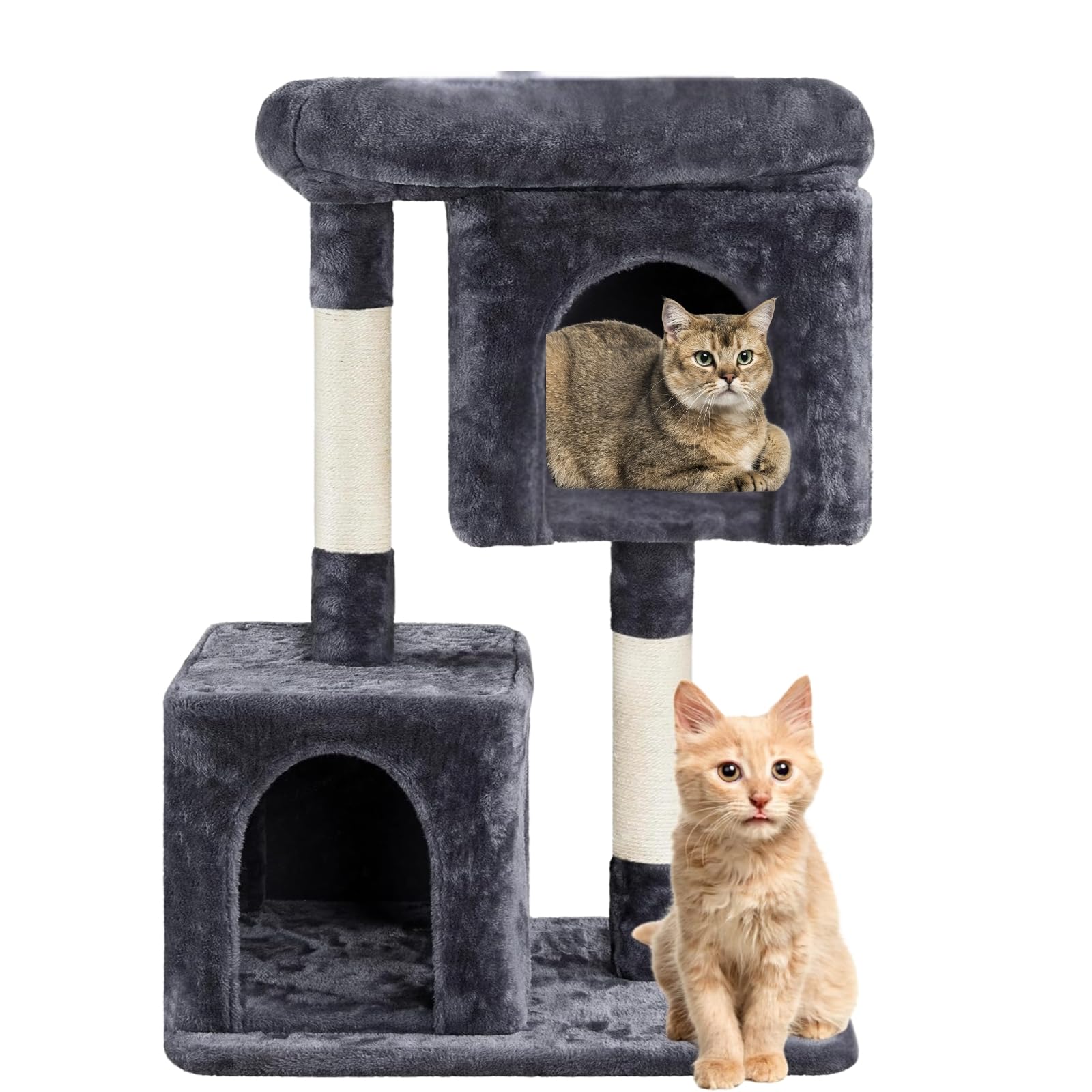 Cat Tree Tower 31 inch, 2 Plush Cat Condos, Cat Tree for Indoor Cats, Cat Scratching Post, Cat Post Scratcher with Perch, Small 