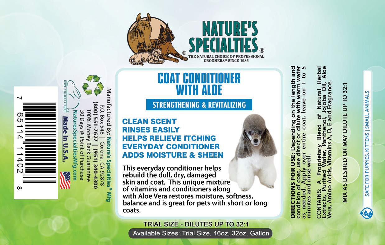 Nature'S Specialties Coat Conditioner With Aloe For Pets, Natural Choice For Professional Groomers, Strengthening & Revitalizing, Made In Usa, 16 Oz