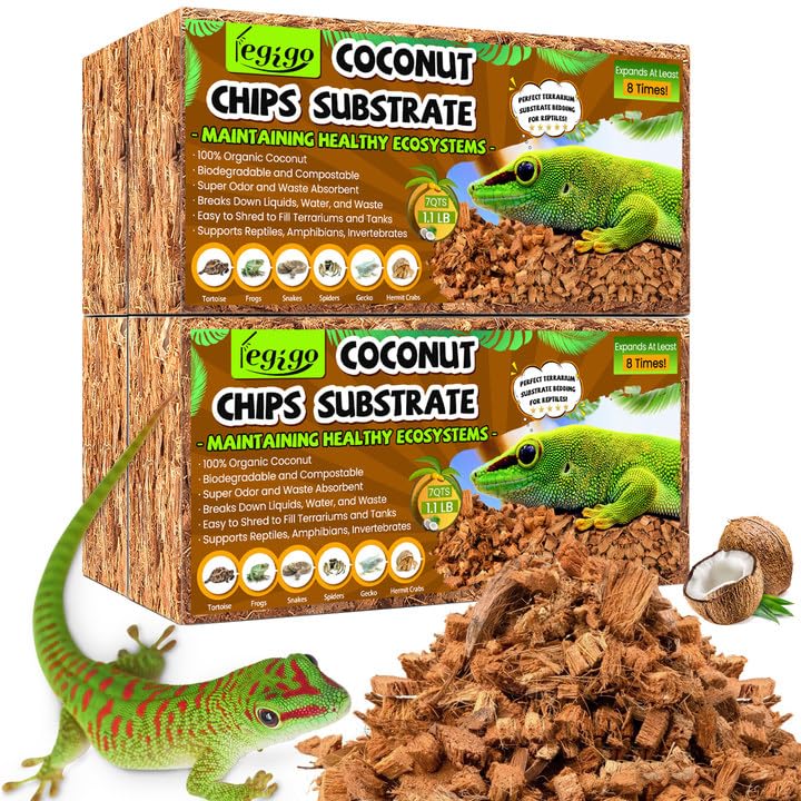 Legigo 4 Pack Coconut Chip Substrate for Reptiles, Natural Coco Husk Chip Reptiles Bedding, Compressed Coconut Chip Substrate fo