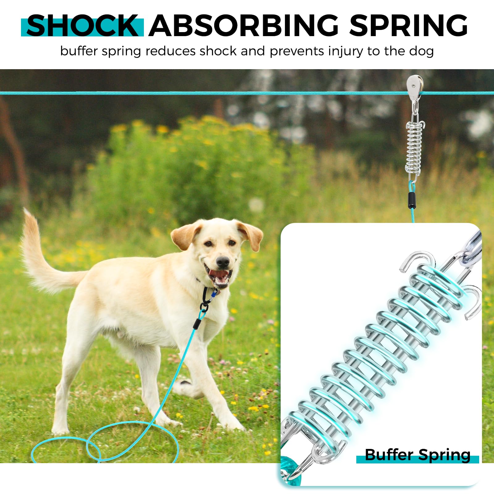 Snagle Paw Dog Runner For Yard,Heavy Duty Trolley System For Large Dogs,Dog Tie Out Run Cable,Dog Zip Line 100Ft With 10Ft Pulle