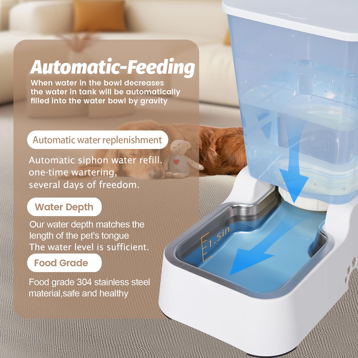 Leefele Automatic 5.4L/1.4Gal Pet Waterer, Pet Automatic Dog Water Dispenser Gravity Stainless Steel Water Feeder, Large Capacit