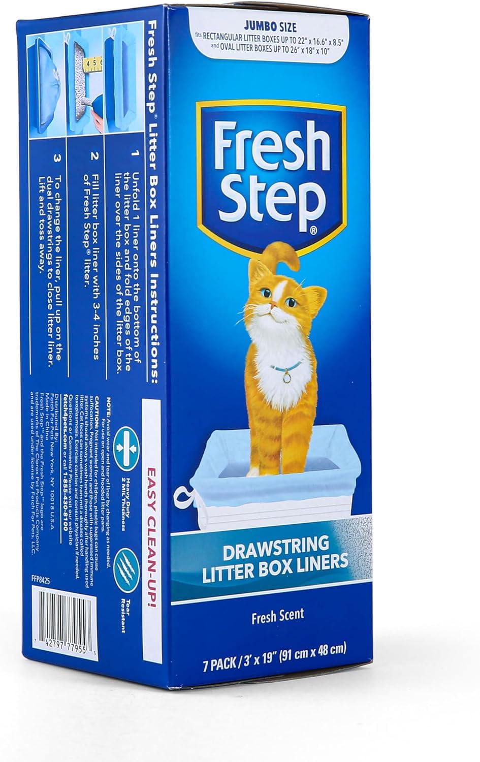 Fresh Step Drawstring Cat Litter Box Liners, Scented, Jumbo Size, 36' X 19' - 7 Count Per Box, 36 Boxes, Kitty Litter Bags, Cat Litter Liners For All Cats To Keep Your Home Clean