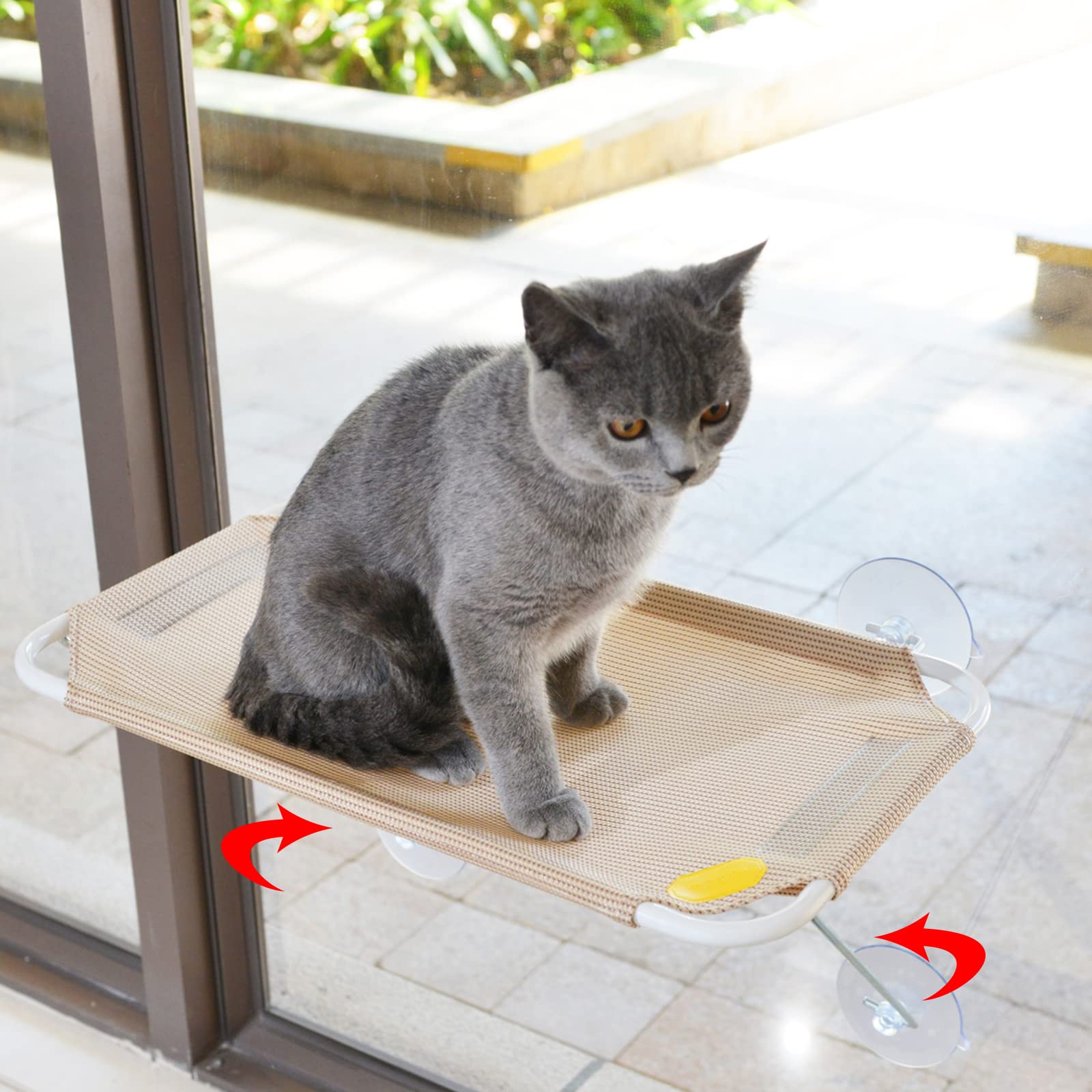 All Around 360° Sunbath And Lower Support Safety Iron Cat Window Perch, Cat Hammock Window Seat For Any Cats (M, Gold)