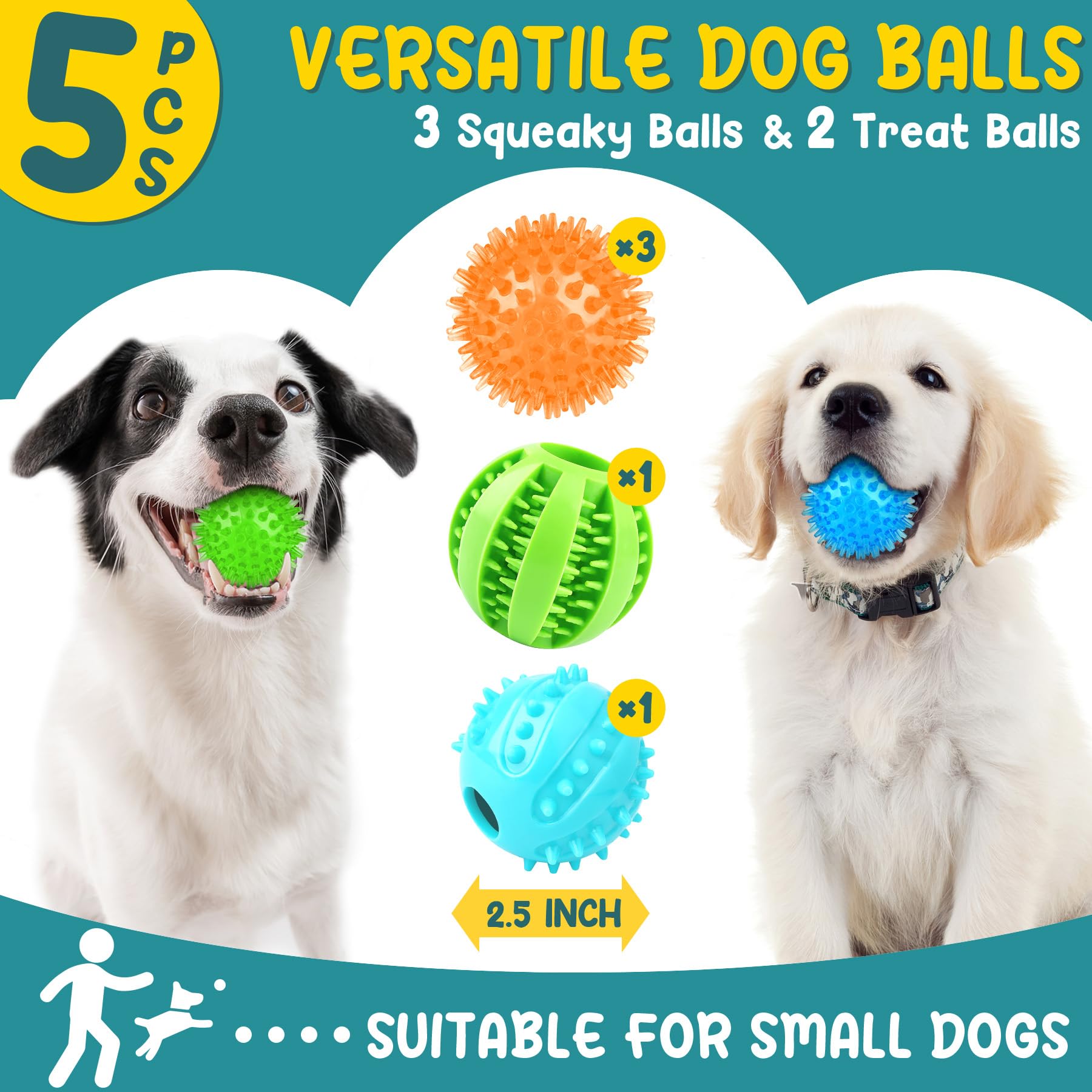 Patsfran Puppy Toys, 5 Pack Interactive Dog Toys, 2.5'' Squeaky Dog Balls And Treat Balls, Dog Chew Toys For Small To Medium Dog