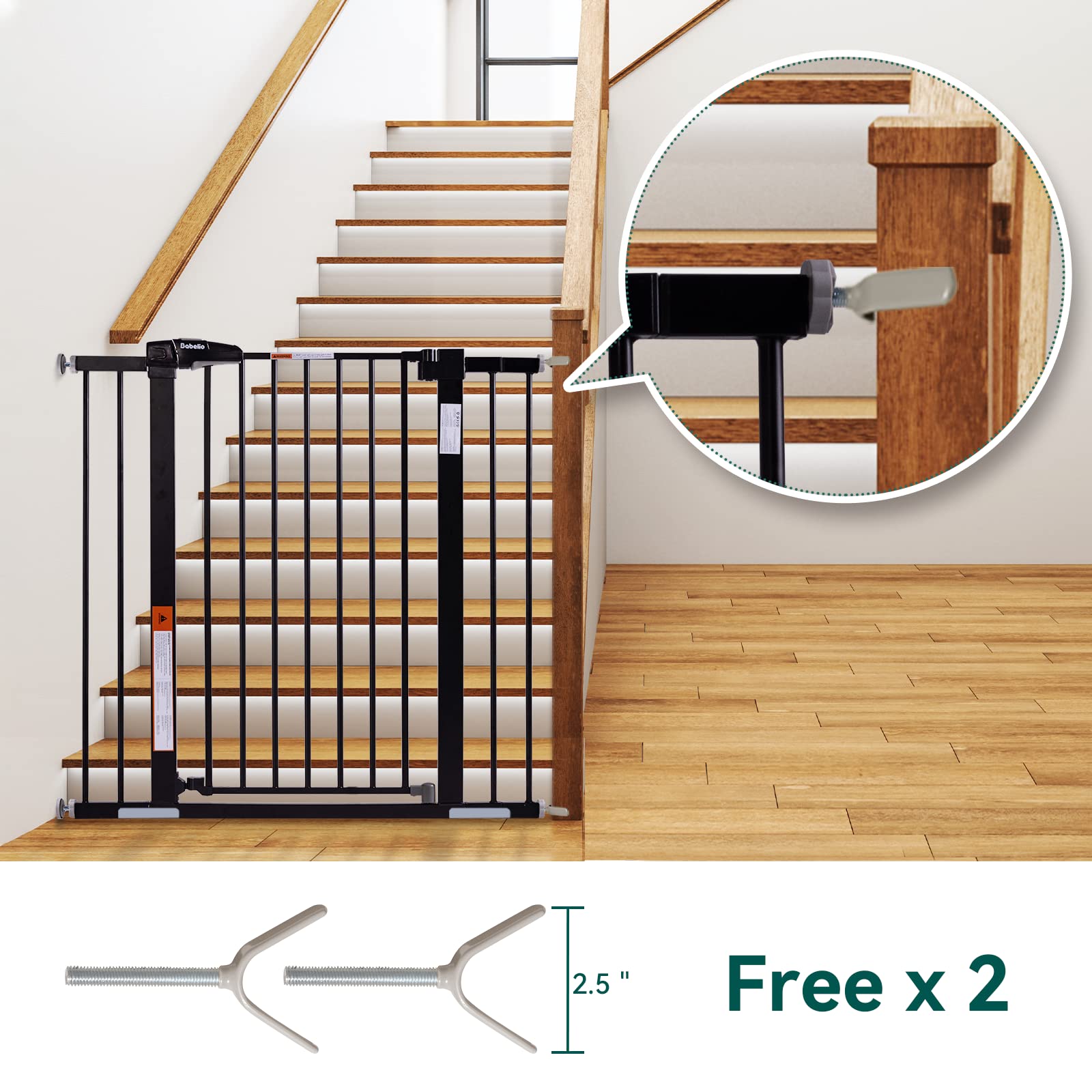Babelio 36' Tall Baby Gate, 26-40' Wide Auto Close Pet Gate, Pressure Mounted Metal Dog Gate, Easy-Install No Drilling, No Tools Required, With Wall Protectors And Extension Kits, Black
