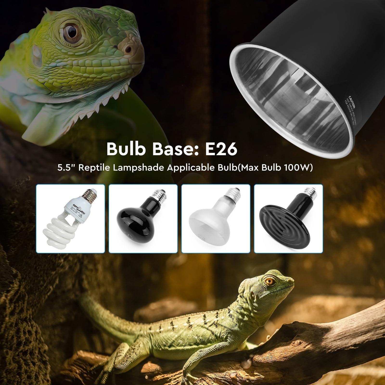 Reptitrip Reptile Light Fixture 5.5'', Reptile Heat Lamp Max 100W, Reptile Tank Lighting Fixtures, Fixture For Uvb Reptile Light