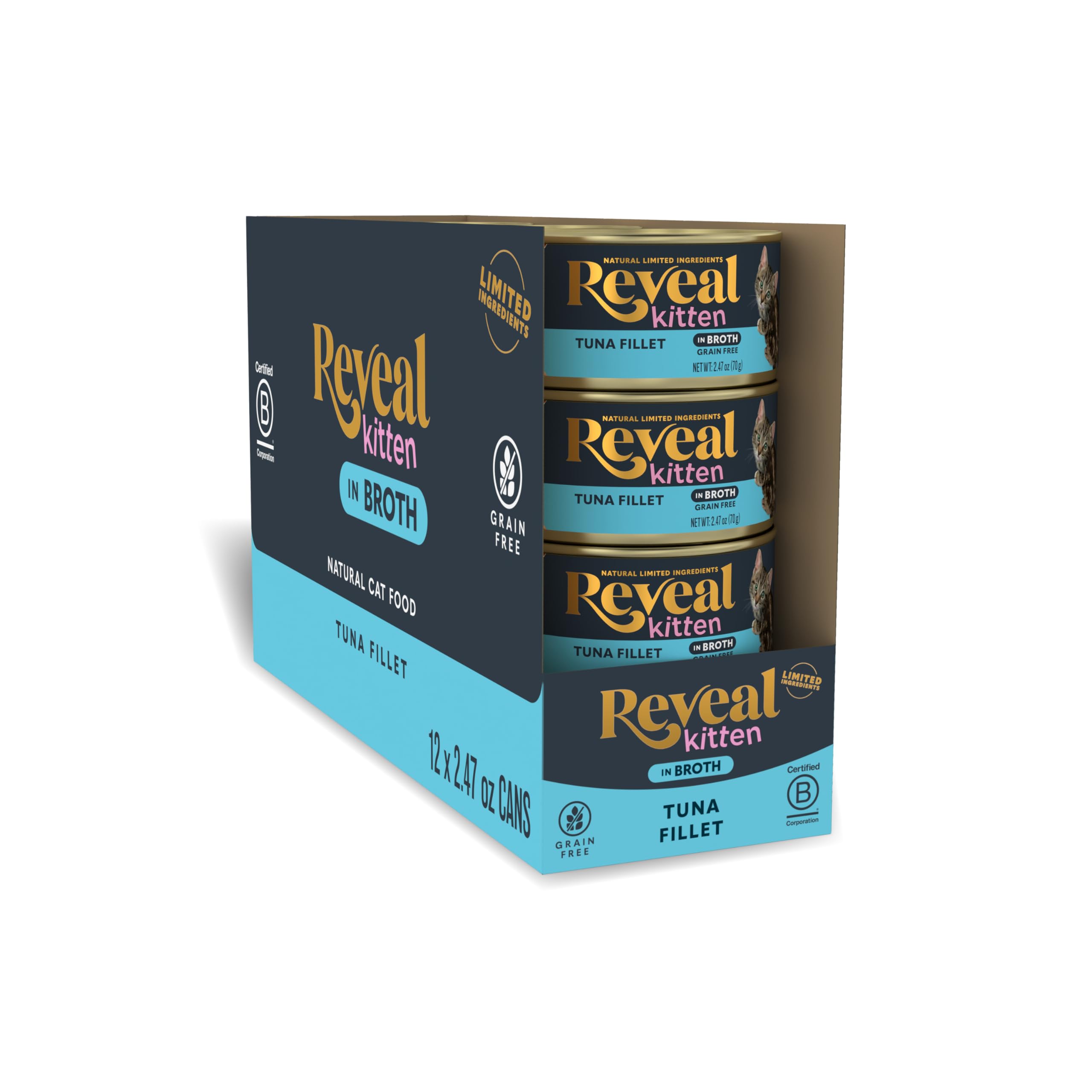Reveal Natural Wet Kitten Food in Broth, Limited Ingredient Grain Free Canned Kitten Food, Protein with No Artificial Additives,