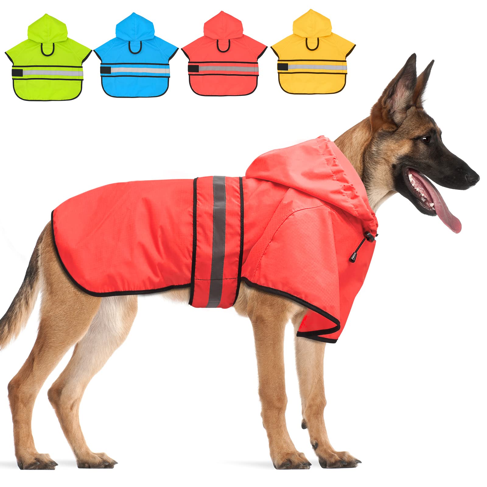 Candofly Dog Raincoat Hooded Poncho - Adjustable Waterproof Dog Rain Jacket Lightweight Reflective Dog Rain Coat Pet Slicker For