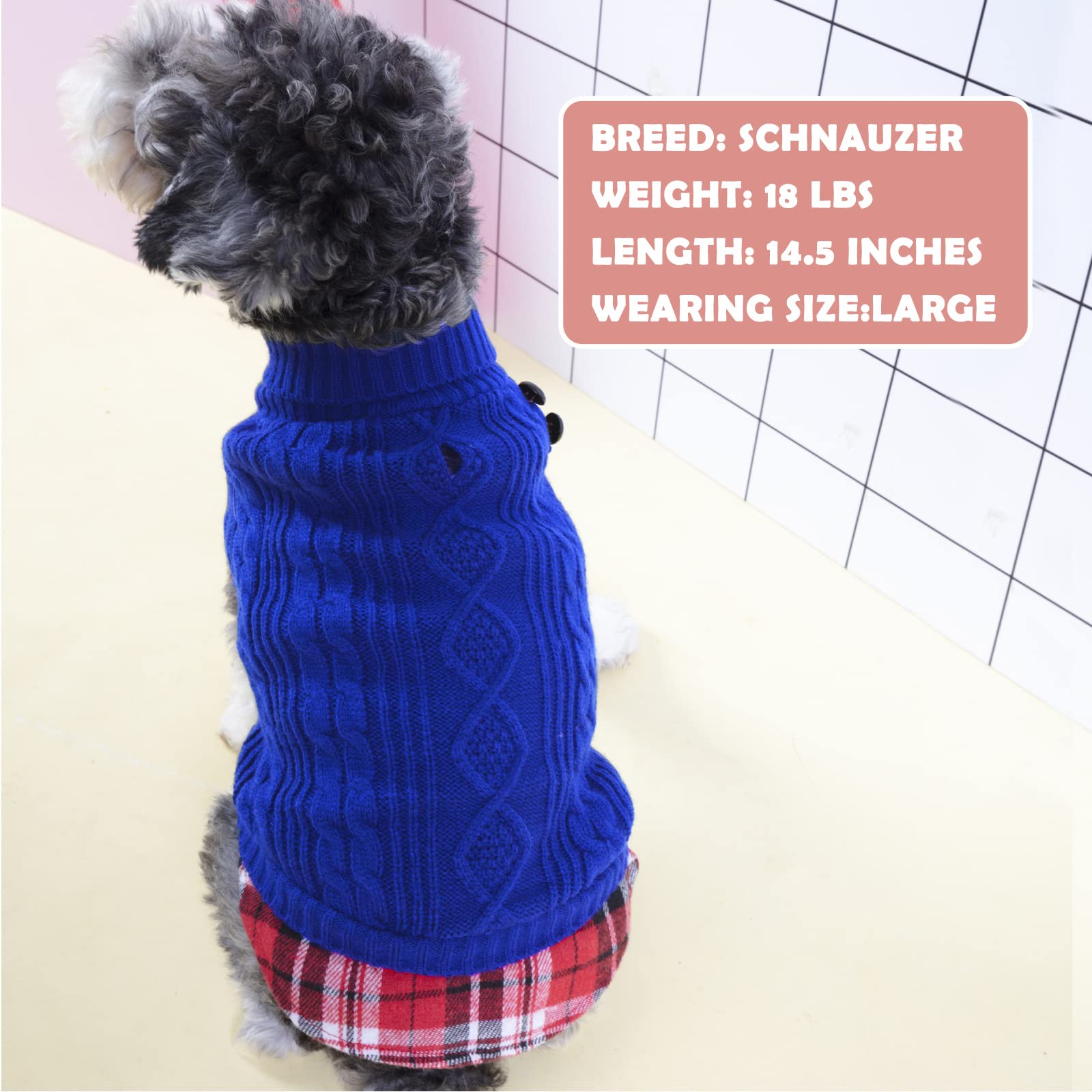 Kyeese Dog Sweater With Leash Hole For Small Medium Dogs Turtleneck Knitwear Pullover Warm Dog Clothes, Royal Blue, Xl