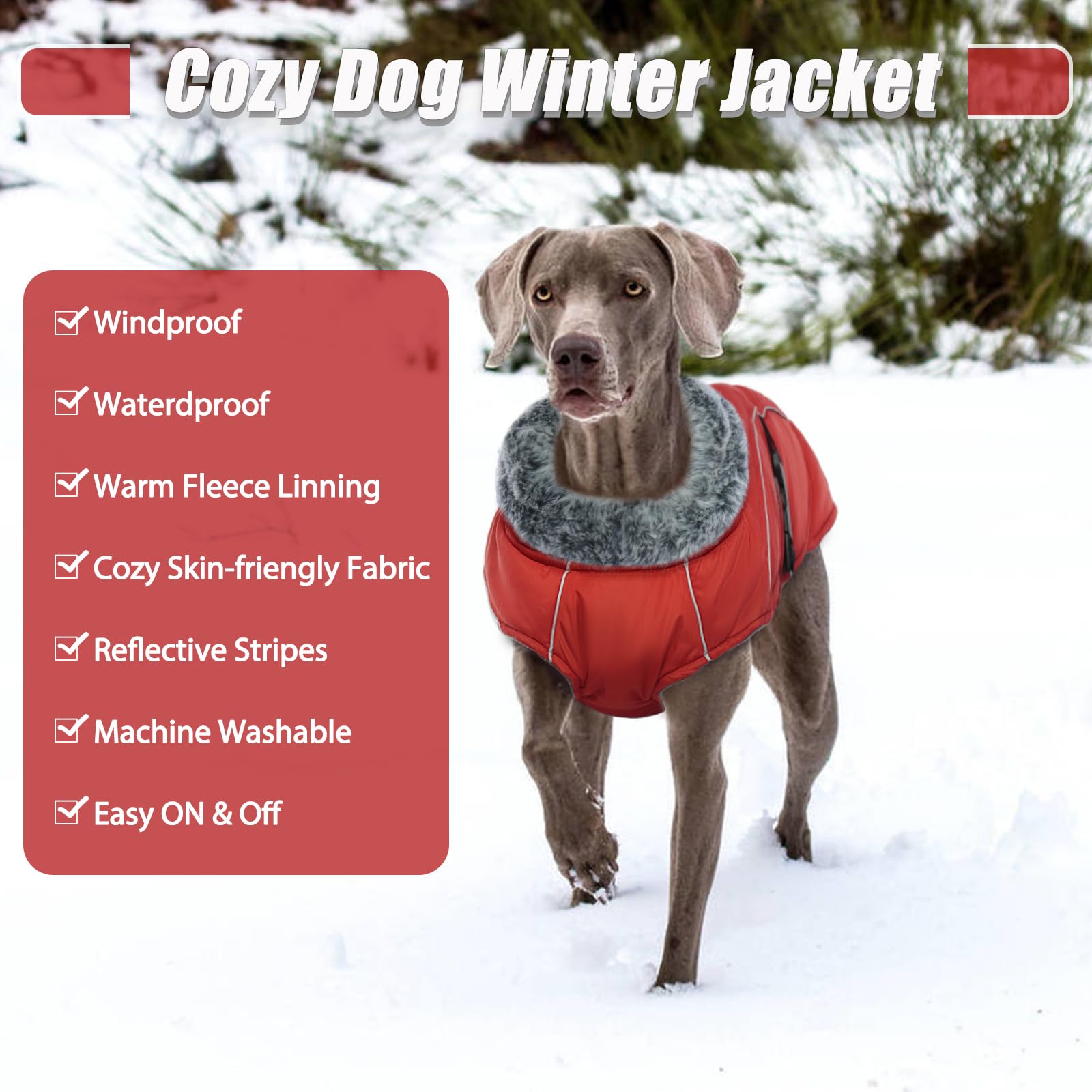DENTRUN Dog Cold Weather Coats Winter Warm Dog Coat Windproof Cozy Dog Jacket Thick Fleece Vest Water Repellent Apparel with Har