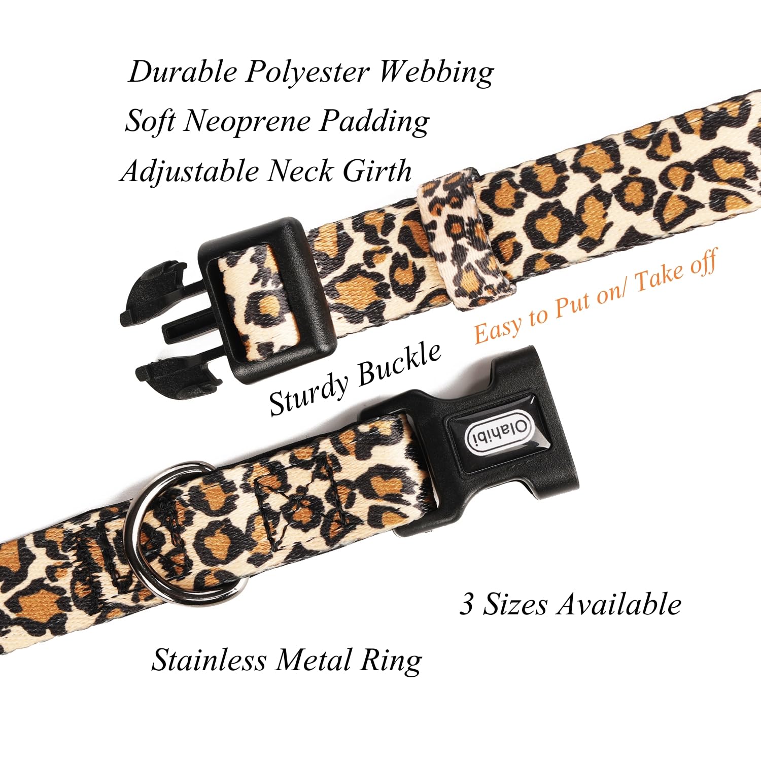 Olahibi Neoprene Padded Dog Collar, Soft And Comfortable, Leopard Pattern, For Large Dogs.(Large, Brown Leopard)