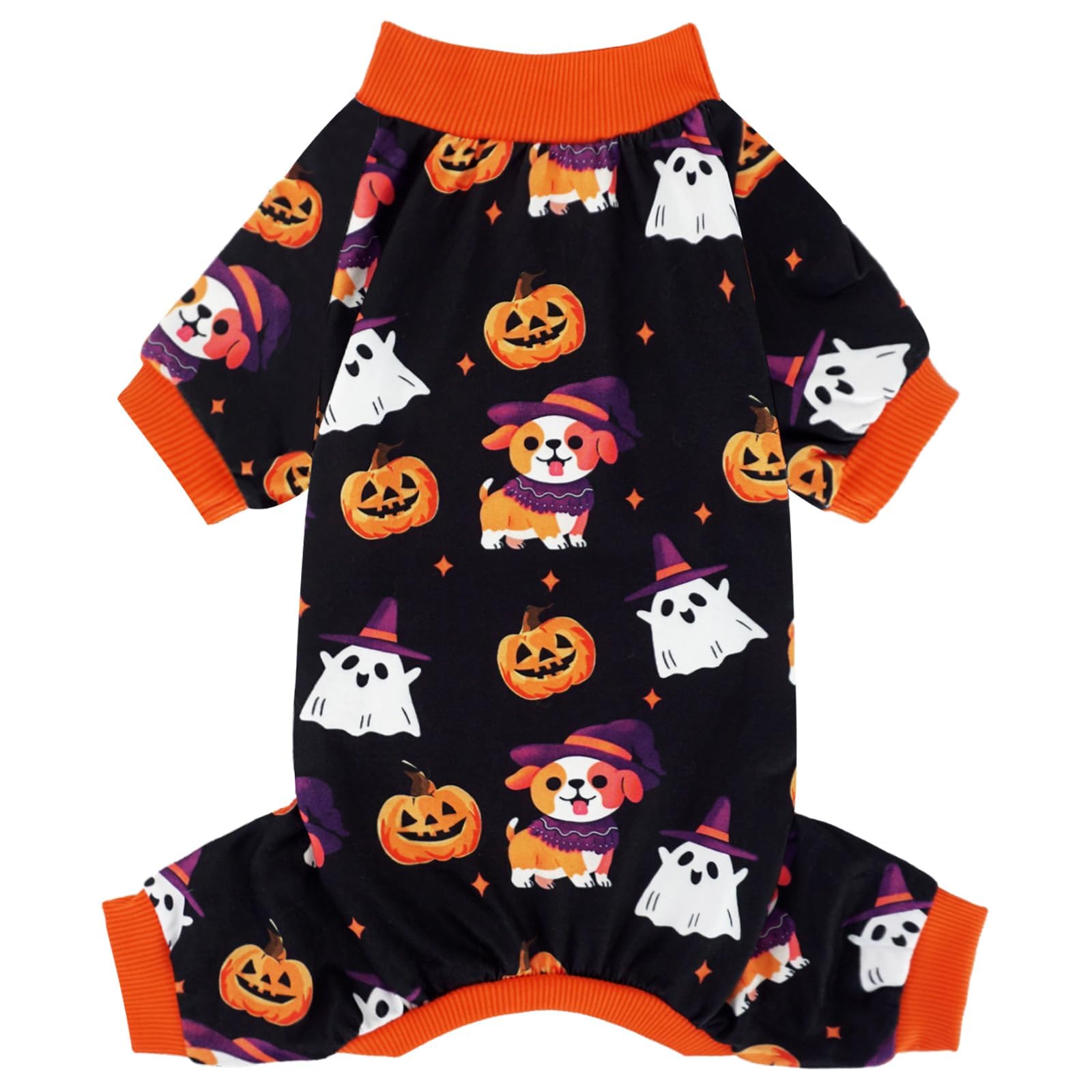 Xpudac Dog Halloween Pajamas For Small Medium Dogs Pumpkin Costume Soft Puppy Clothes Pet Outfit Doggy Jumpsuits,Medium