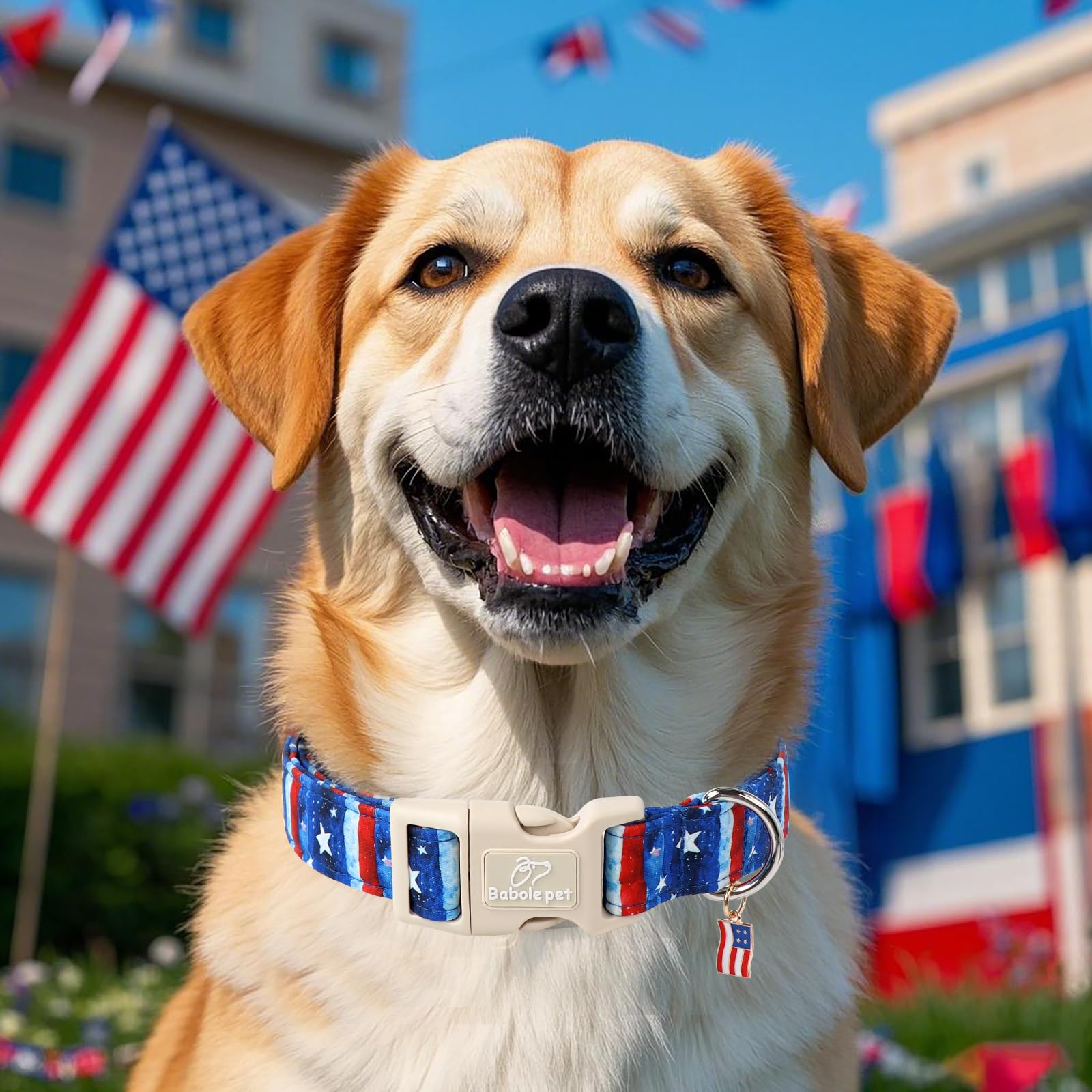 Babole Pet 4Th Of July Dog Collar, Stars & Stripes Patriotic Dog Collars For Small Dogs, Adjustable Lightweight Quick-Release Bu