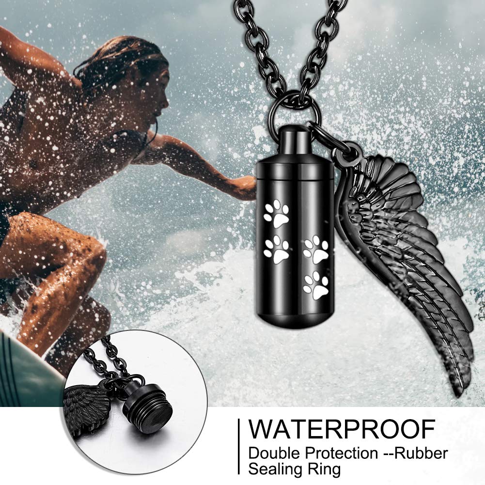 Abooxiu Cylinder Cremation Necklace For Pet Ashes Urn Necklace With Angel Wing Pet Paw Ashes Necklace For Dog/Cat Pet Memorial K