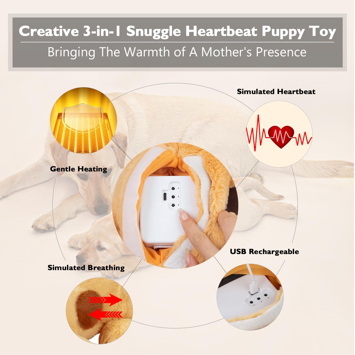 Goopow Heartbeat Puppy Toys For Dogs, [2025 Newly Upgraded] More Lifelike Mom With Upgraded Simulating Breathing/Body Temperatur