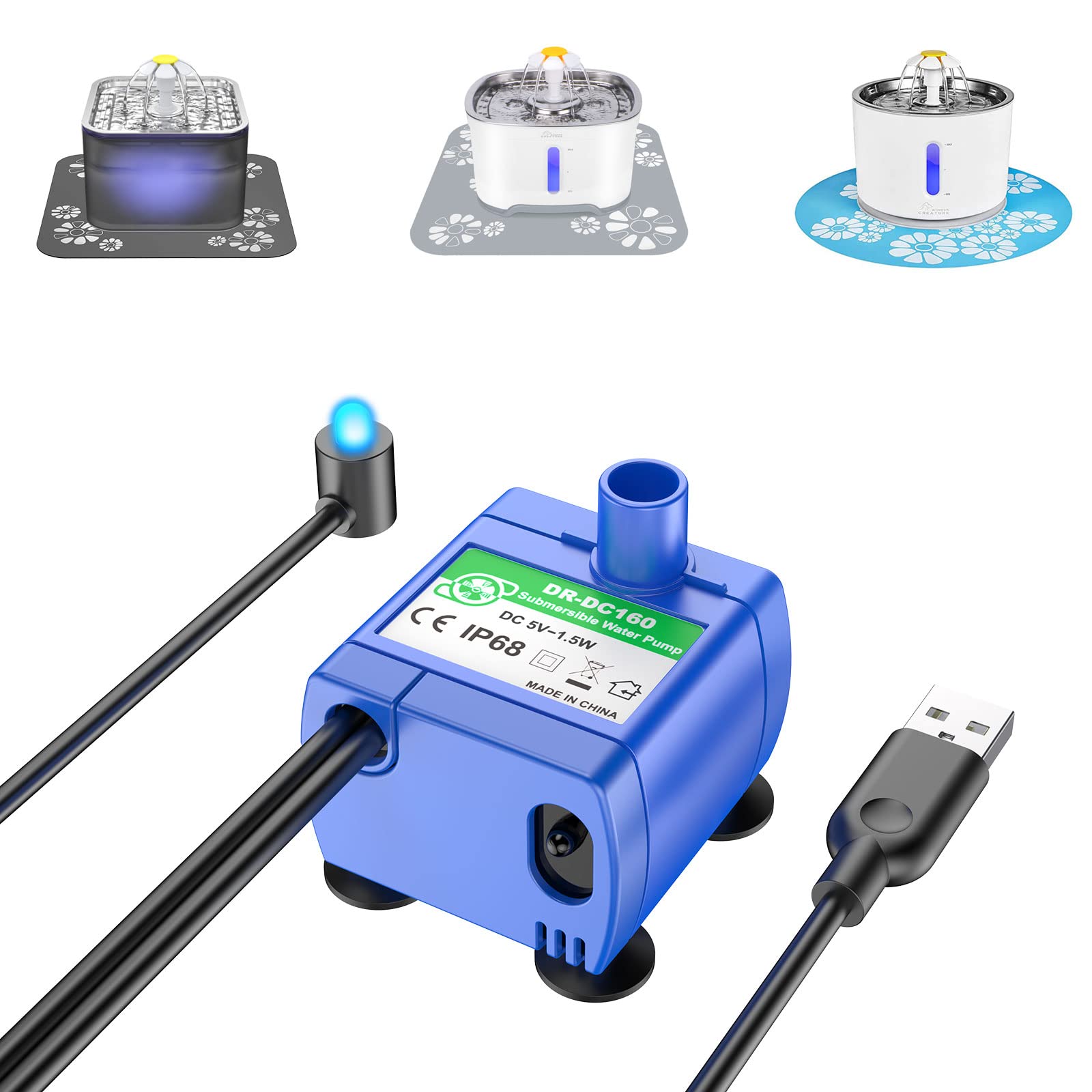 Cat Fountain Pump Replacement, Upgraded Smart Cat Water Fountain Pump For Round And Cubic Cat Fountain, Intelligent Pet Fountain Pump (The Adapter Is Not Included)