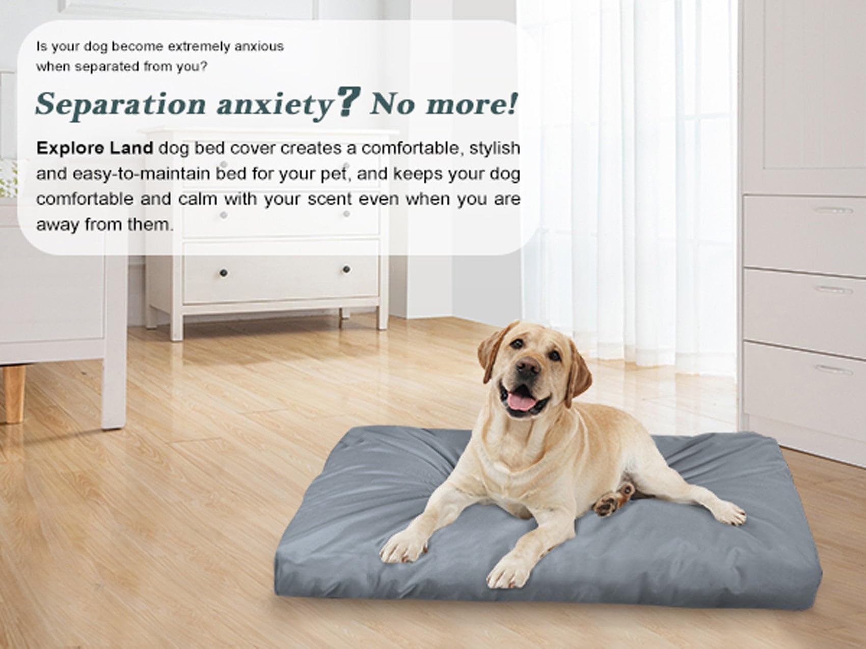 Explore Land Scratch Resistance Dog Bed Cover Canvas Washable Dog Crate Pad Replacement Cover, 36Lx23Wx3.5H Inch, Charcoal