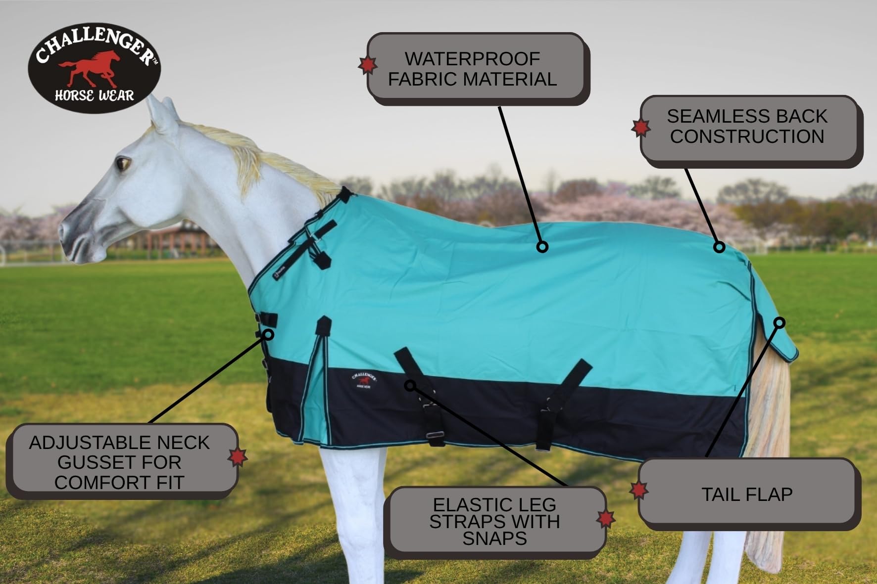 Challenger 82' 1200D Turnout Waterproof Rain Horse Sheet Light Winter Blanket 367Lg