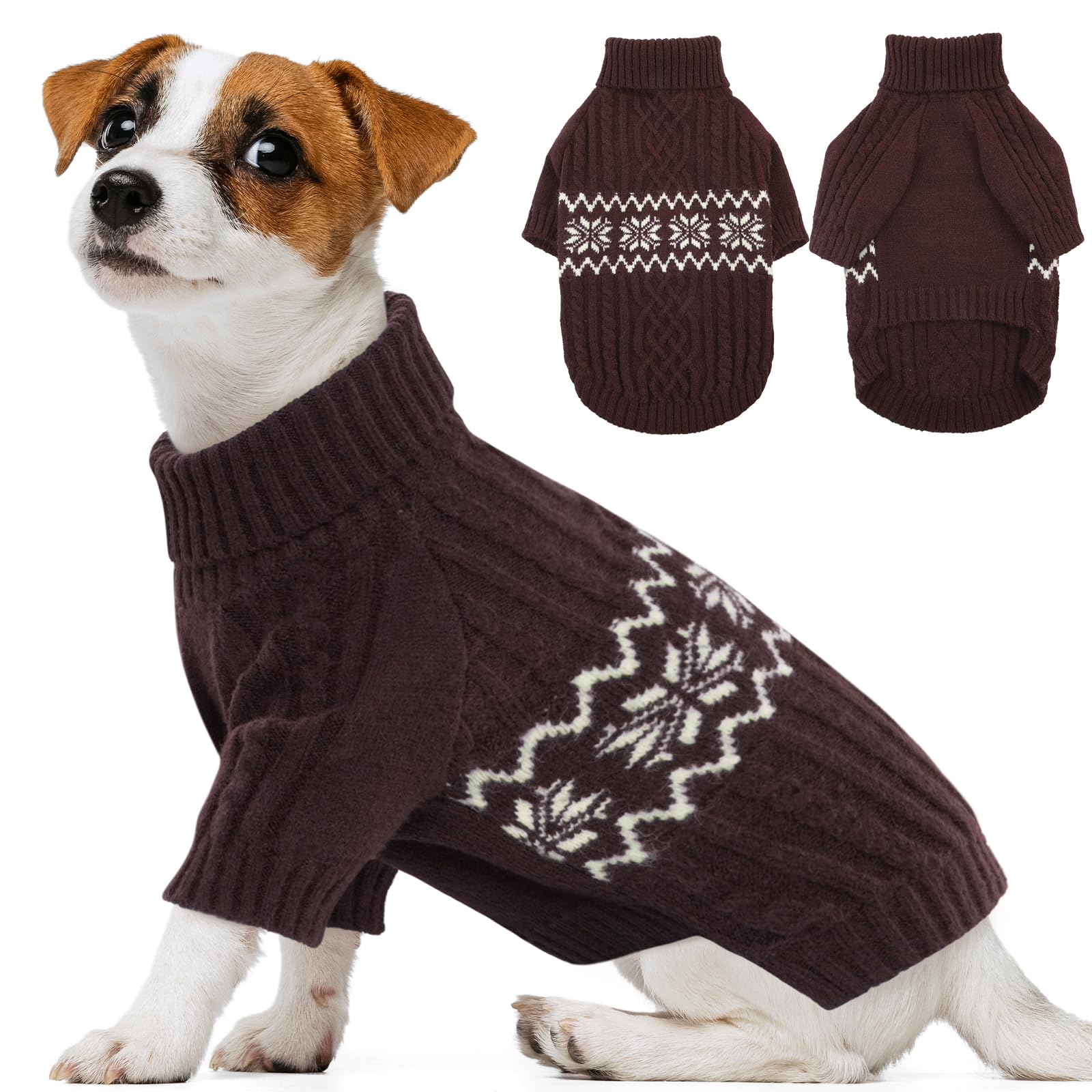Kuoser Small Dog Sweater - Boy & Girl Christmas Outfit, Knitted Turtleneck Warm Dog Clothes For Pug, Dachshund, Coffee S