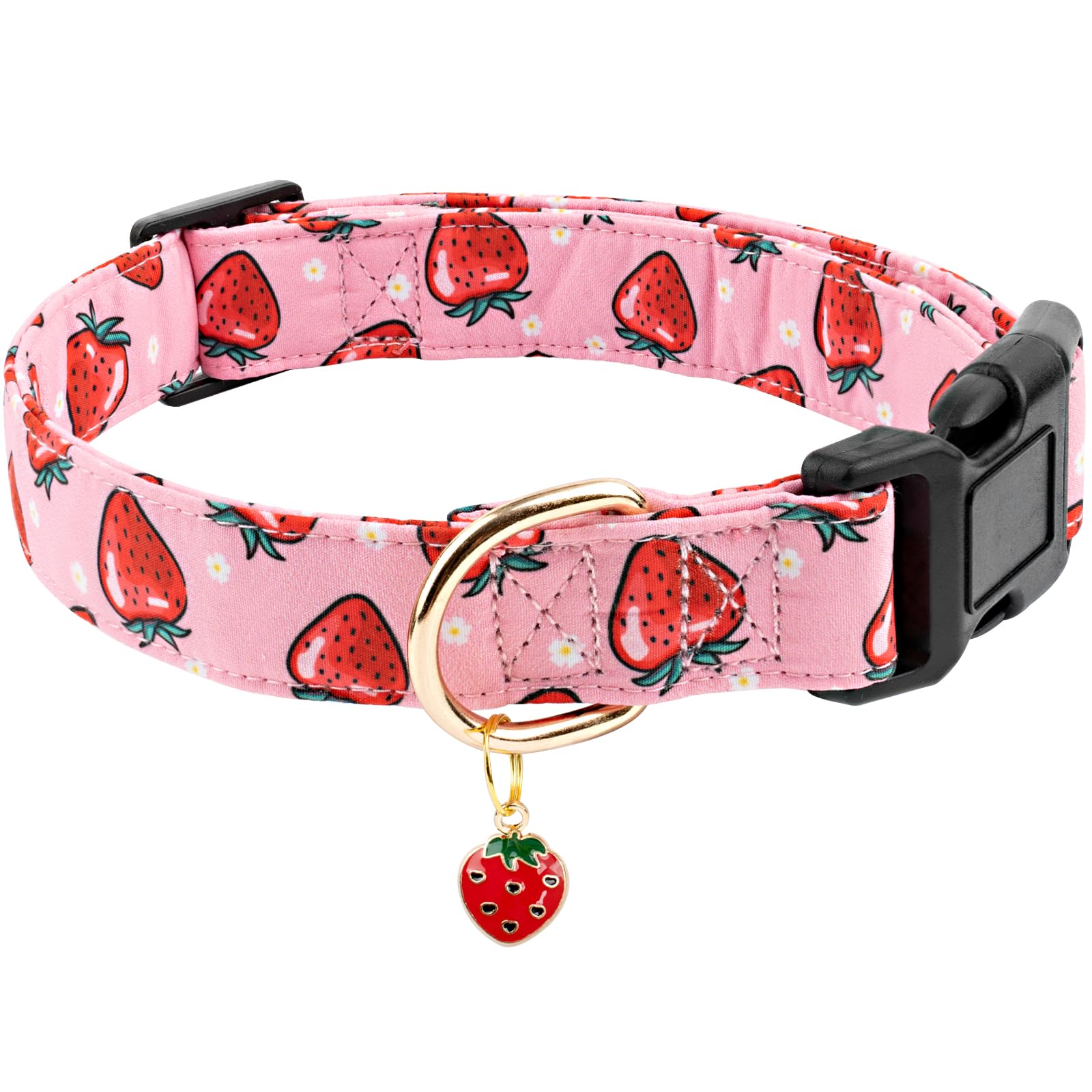 Faygarsle Pink Strawberry Pattern Cotton Dog Collar For Small, Medium, Large Boys Girls Dogs Xs