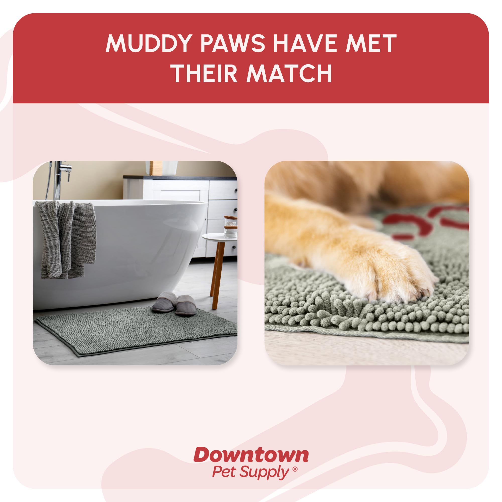 My Doggy Place Microfiber Dog Mat for Muddy Paws, 60 x 36 Light Gray with Paw Print - Non-Slip, Absorbent and Quick-Drying Dog P