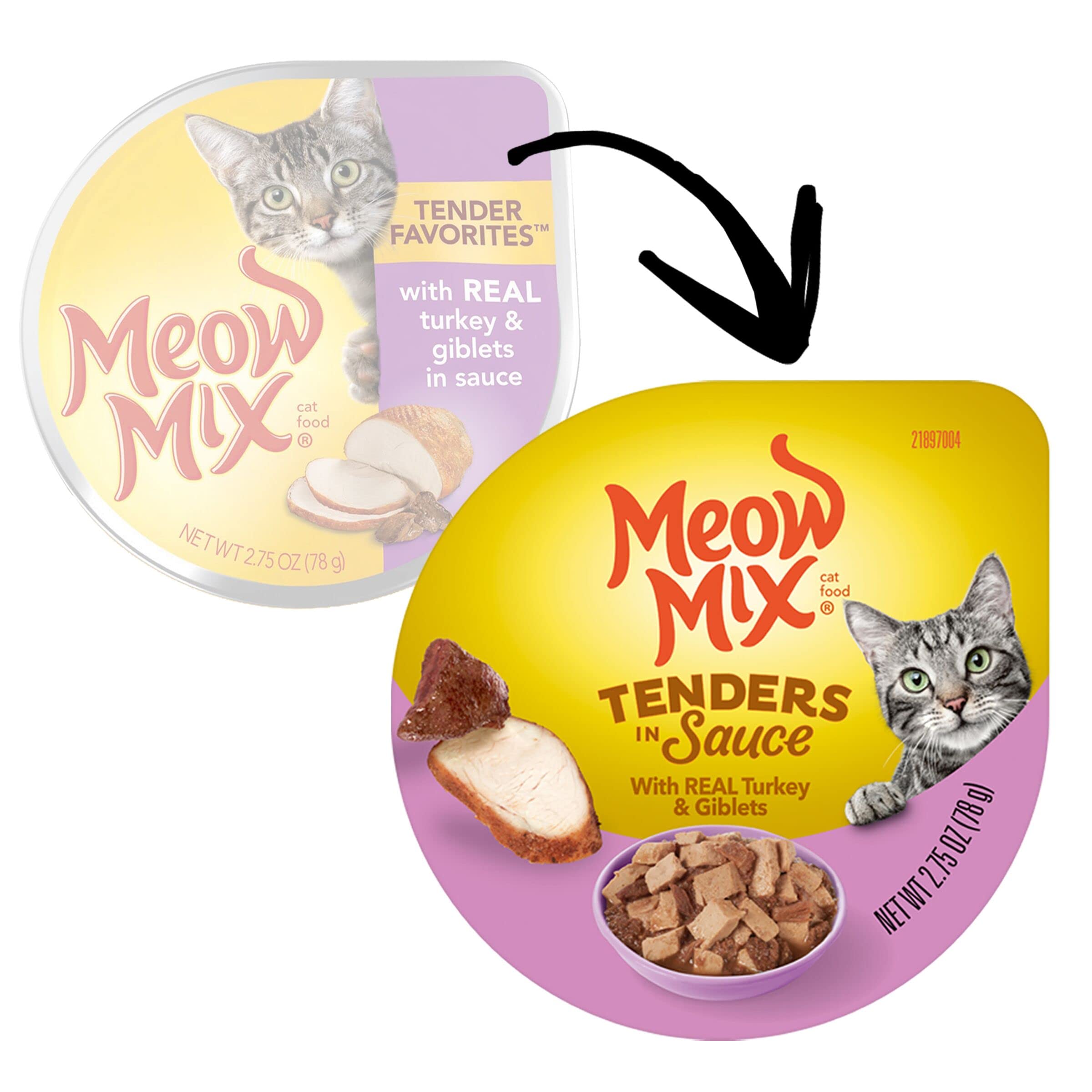 Meow Mix Tenders in Sauce Wet Cat Food, Turkey & Giblets, 2.75 Ounce Cup (Pack of 12)