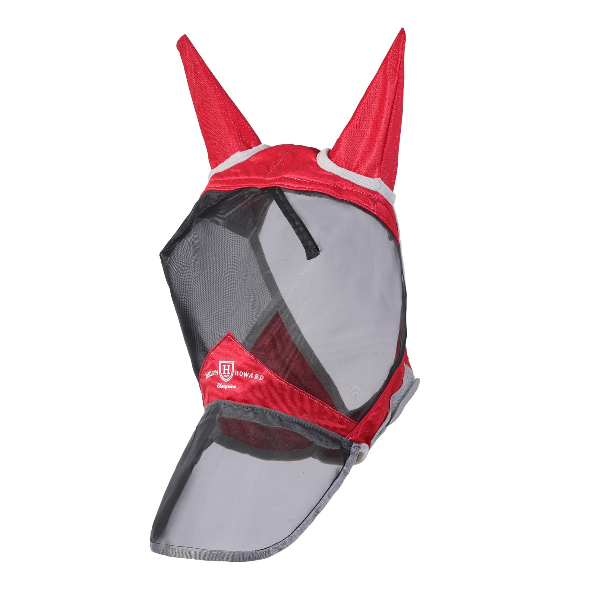 Harrison Howard CareMaster Pro Luminous Horse Fly Mask Large Eye Space Long Nose with Ears UV Protection for Horse Red Full Size