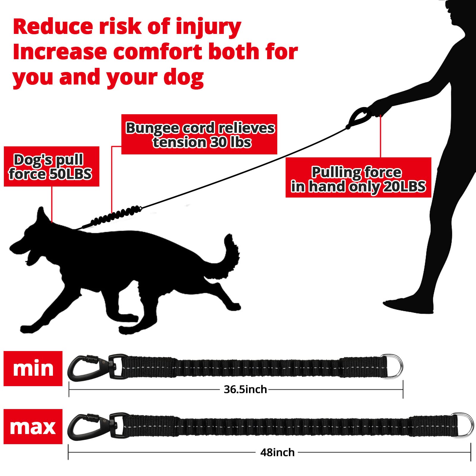 Rope Dog Leash 6 Ft: Heavy Duty Leashes With Swivel Lockable Hook Reflective Threads Bungee And Padded Handle - Dog Lead For Large Small Medium Dogs Outside Walking Hiking Red