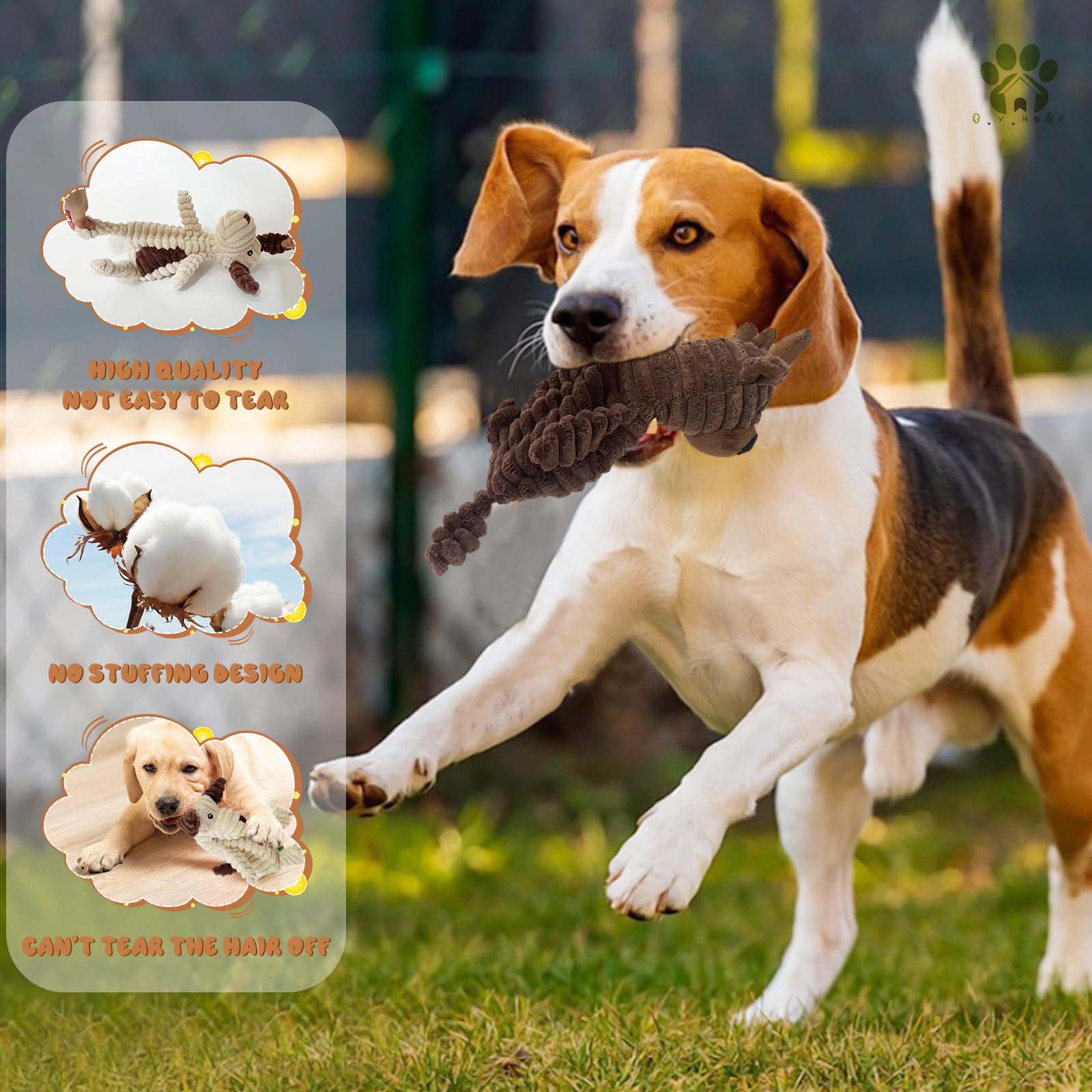 Q.Y.Home Dog Toy Body Limbs No Stuffing Head Filling Animal Appearance With Soft Squeaker,For Indoor Puppies And Senior Pups Che