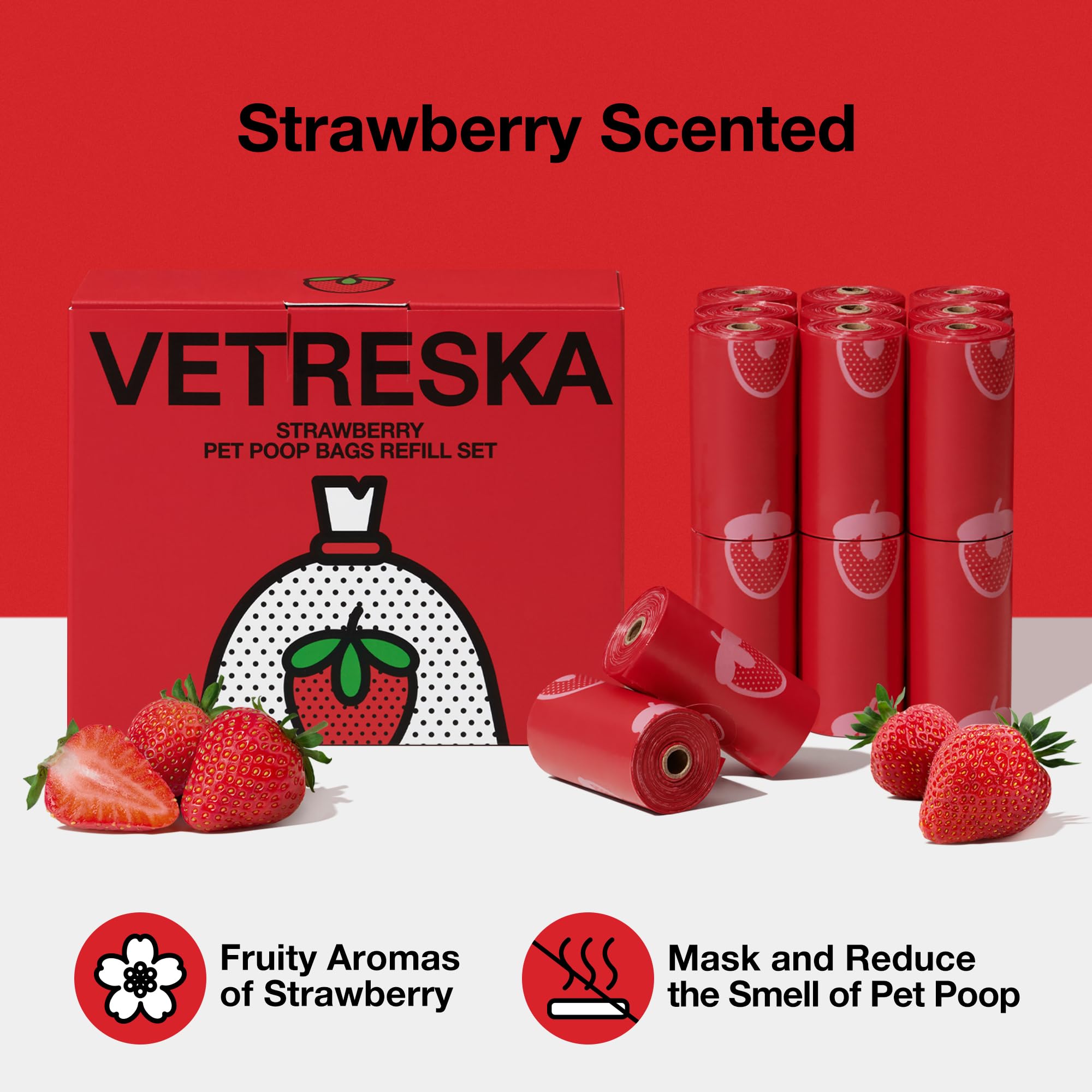 Vetreska Strawberry Scented Dog Poop Bags, Leak Proof, Extra Thick And Large Pet Waste Bags For Dogs Walking And Cat Litter, 20