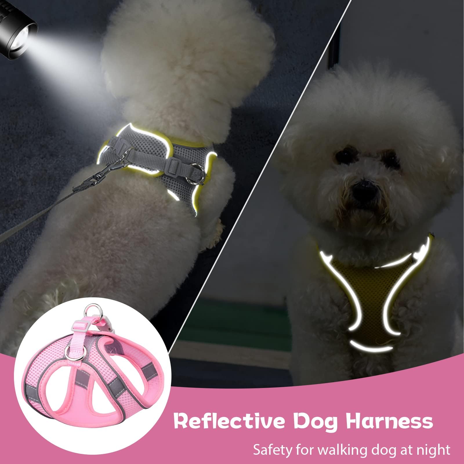 Petpubgnzs Soft Small Dog Harness And Leash Set Mesh Puppy Harnesses Leash Easy Walk Dog Vest Adjustable Reflective No Pull Dogs