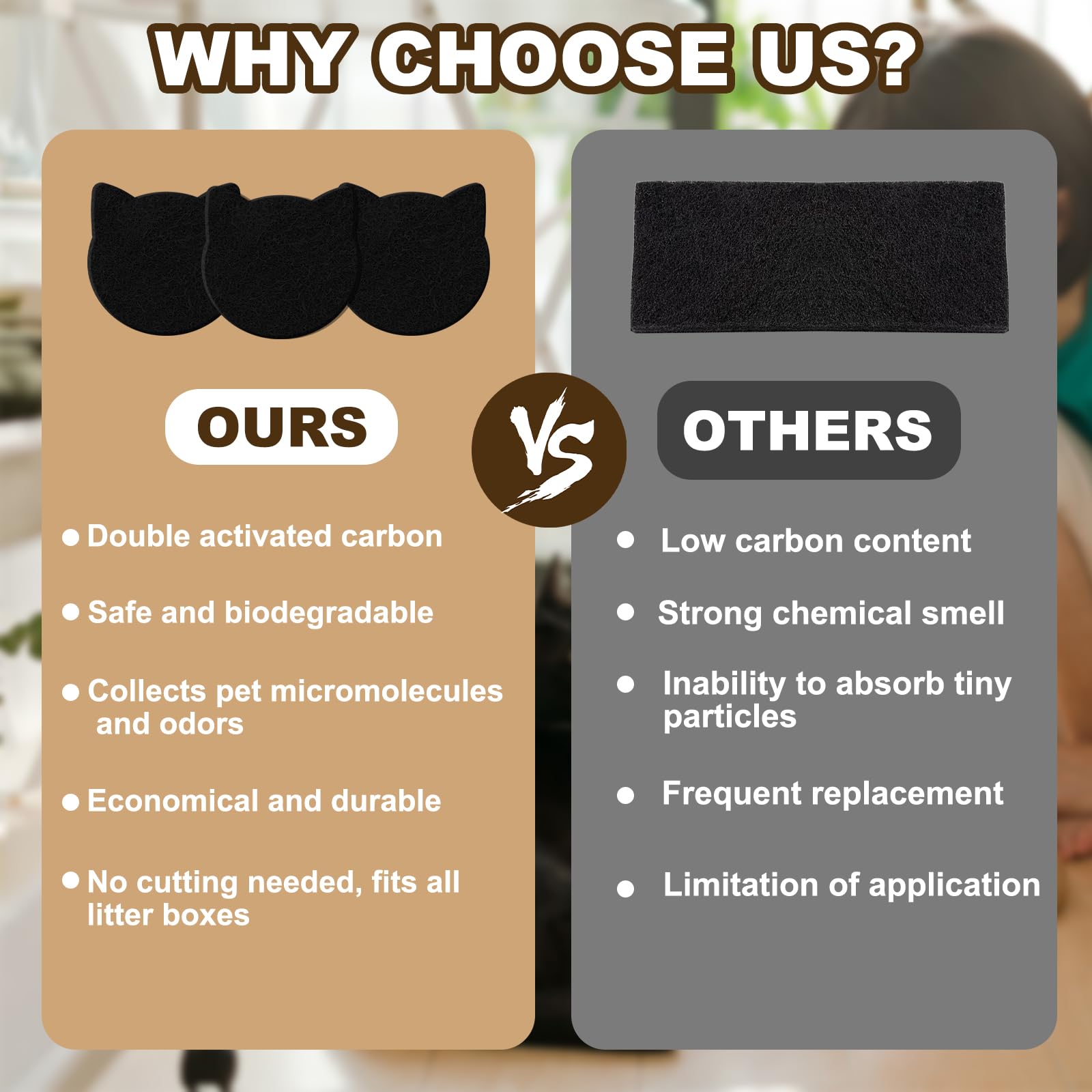 Zhaoyao 12 Pack Cat Litter Box Filter Litter Stick-on Activated Cat Litter Box Filter Compatible with Most Cat Litter Box Univer