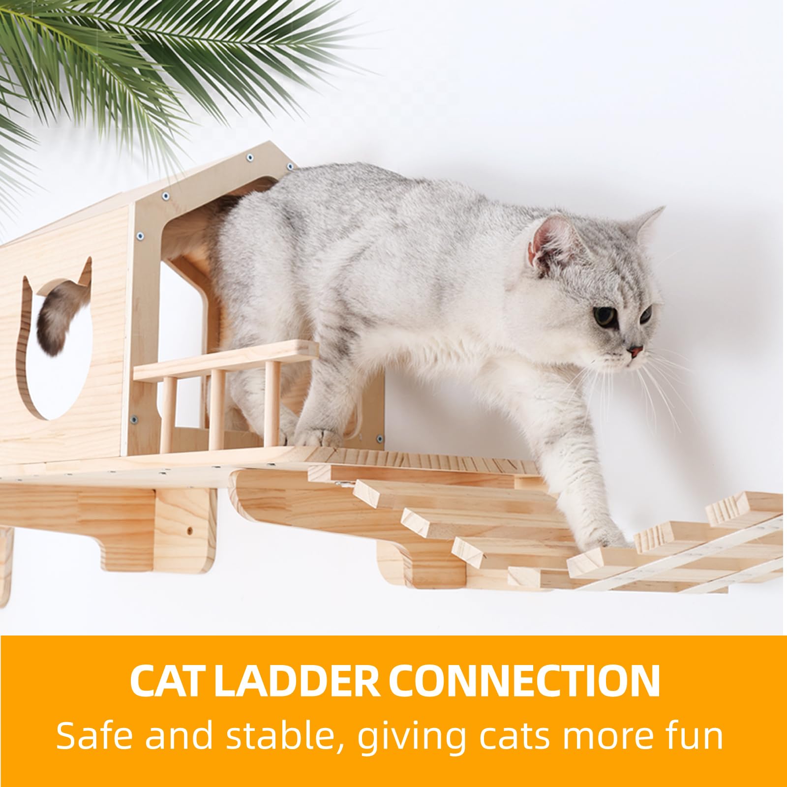 Cat Shelves For Wall, Climbing Shelves Wall-Mounted Furniture Set, Shelf With 1 House, 1 Bridge Ladder, 3 Scratching Posts And 5