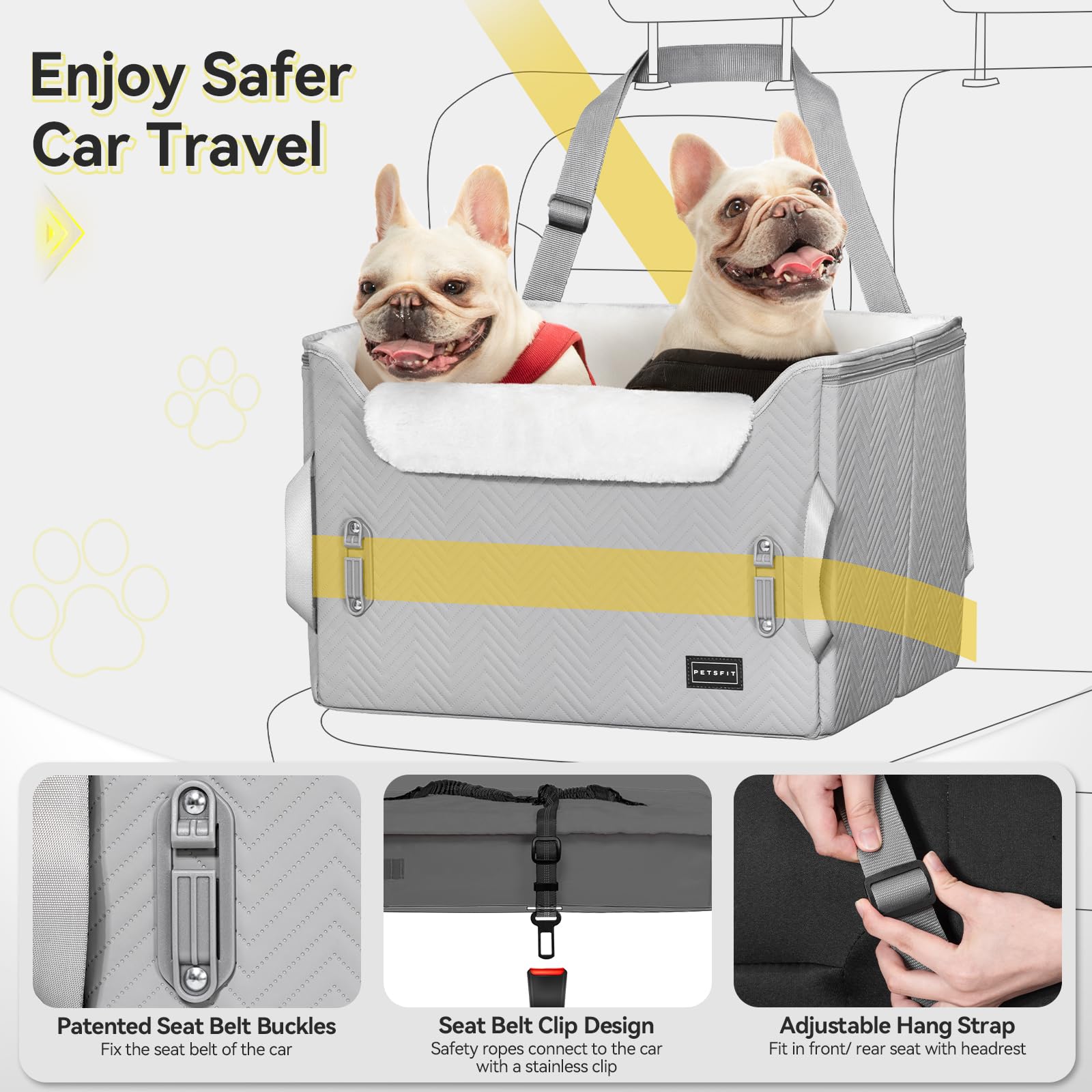 Petsfit Dog Booster Car Seat, Waterproof Pu Leather Car Seat For Dogs With Patent Safe Buckles, 2 Clip-On Safety Leashes, Suitab
