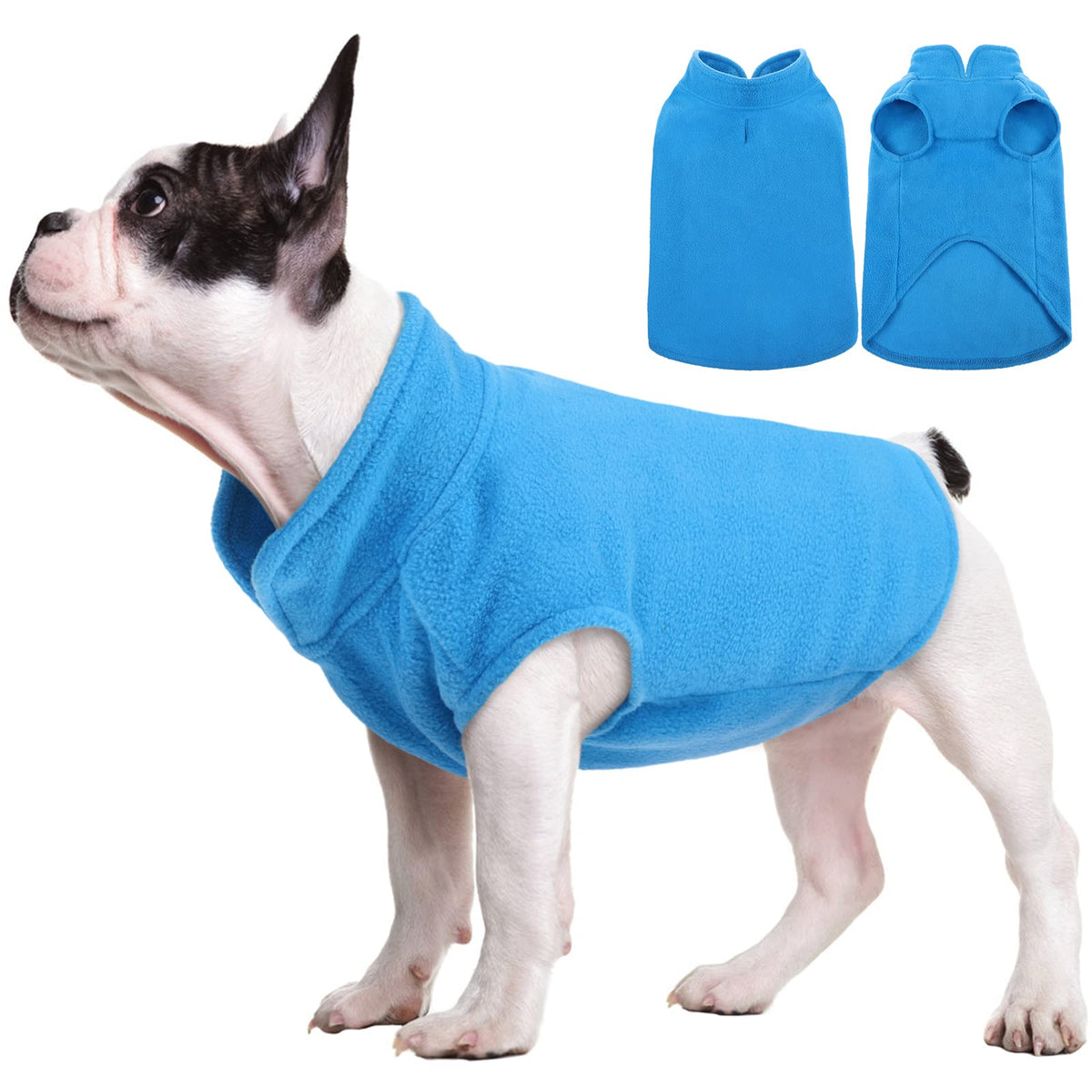 Fuamey Dog Fleece Vest,Warm Sweatshirt Puppy Stretchy Sweater Pullover Dog Turtleneck Coat Dog Winter Jacket With Leash Hole,Doggie Dachshund Sweaters Yorkie Clothes For Small Medium Dogs Blue L