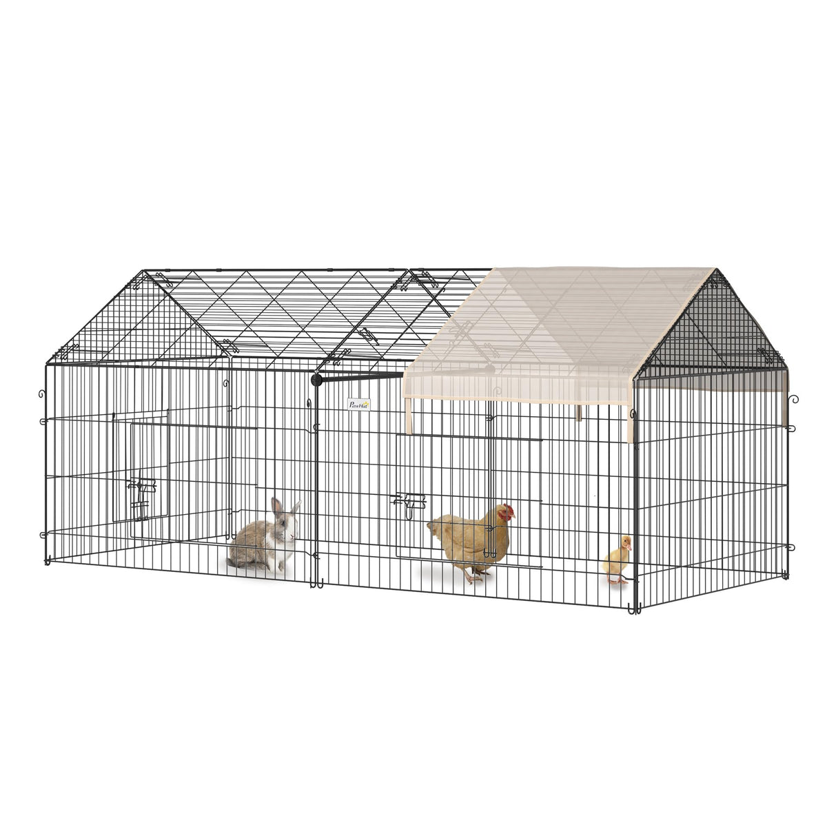 Pawhut 86.5' L Metal Chicken Playpen, Small Animal Cage, Pet Playpen Yard Fence For Rabbits, Chinchillas With Roof For Indoor & Outdoor, 40.5' H, Beige