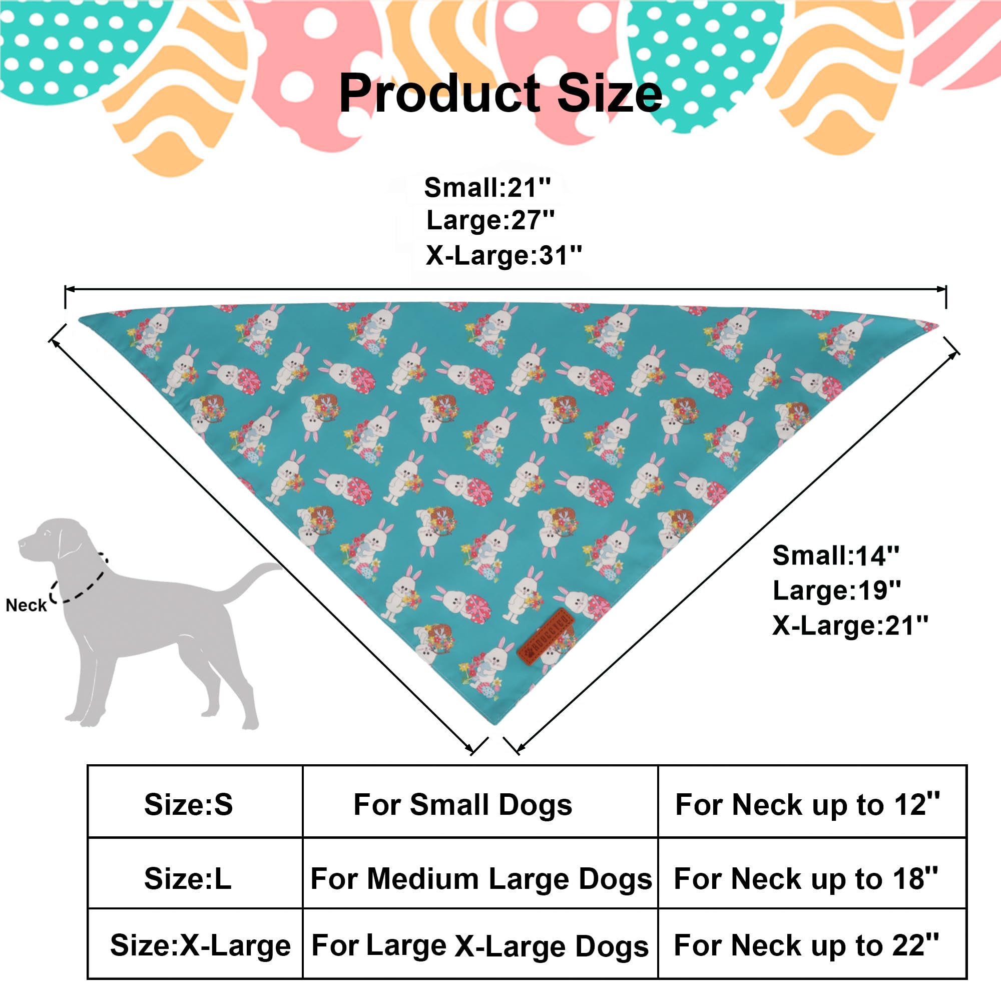 Adoggygo Easter Dog Bandanas 2 Pack, Triangle Reversible Bunny Carrot Dog Scarf, Premium Durable Fabric, Easter Bandana For Larg