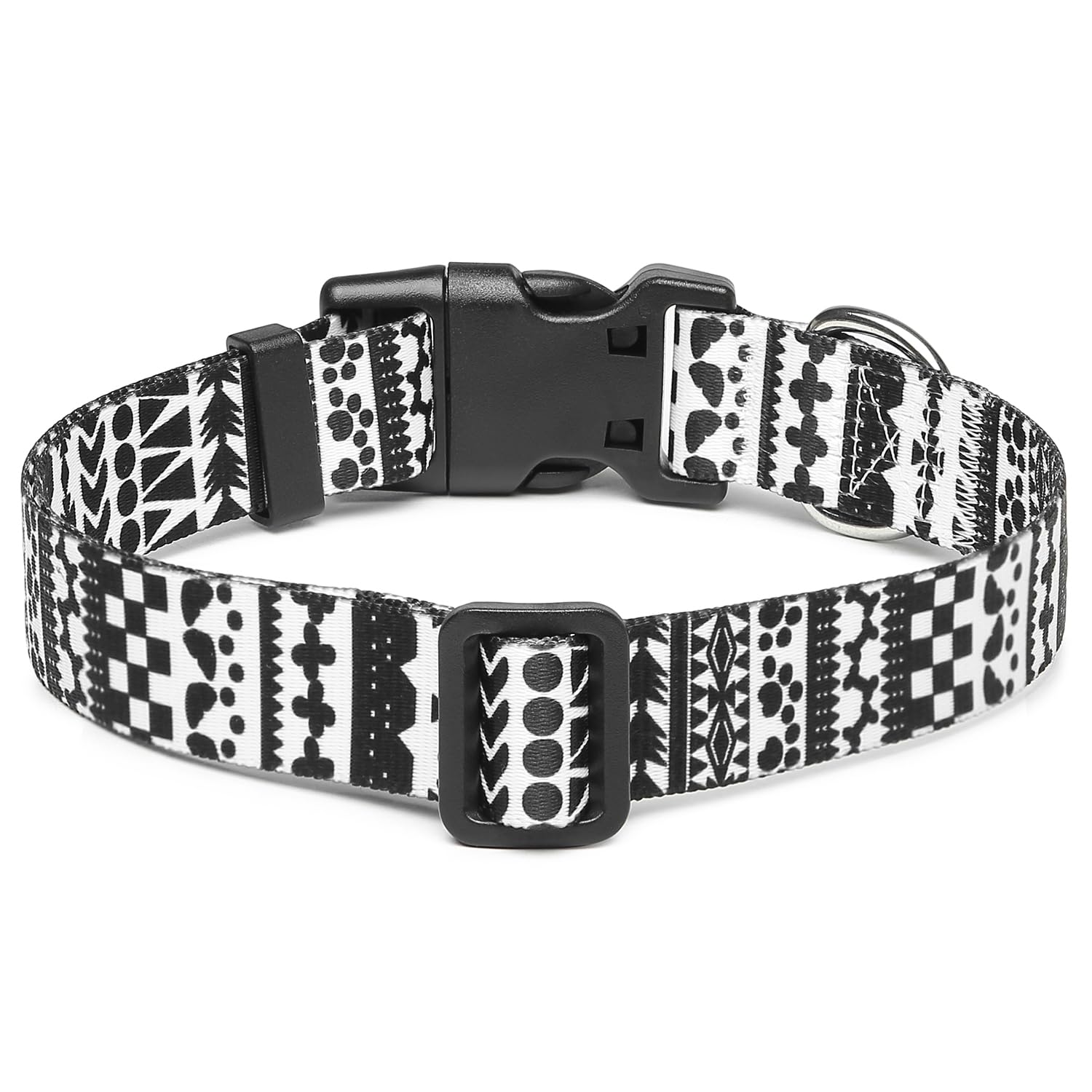 Mercano Adjustable Dog Collar - Special Design Patterns, Soft Nylon Comfortable Durable Pet Collar For Small Medium Large Dogs (M, Black White A)