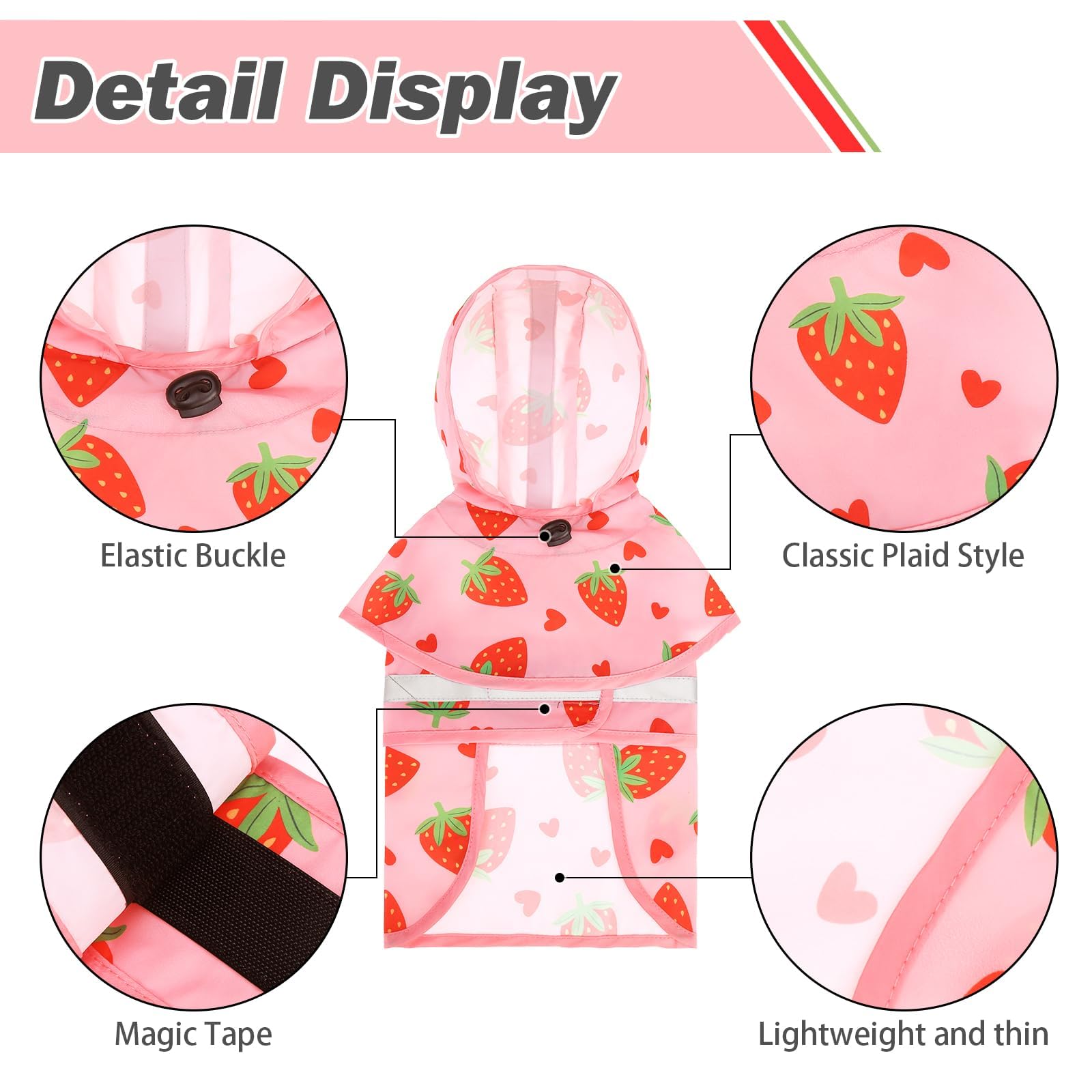 Kooltail Dog Raincoat Hooded Slicker Poncho With Leash Hole, Strawberry S: Waterproof Dog Rain Jacket, Reflective Strip, Adjusta