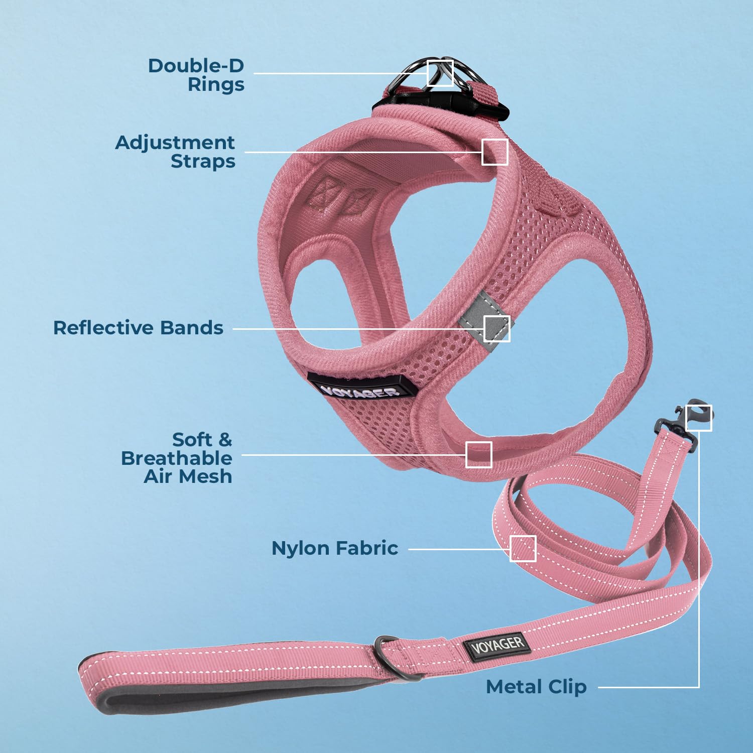 Voyager Step-In Air All Weather Mesh Harness And Reflective Dog 5 Ft Leash Combo With Neoprene Handle, For Small, Medium And Large Breed Puppies By Best Pet Supplies - Leash Harness (Pink), Xxs